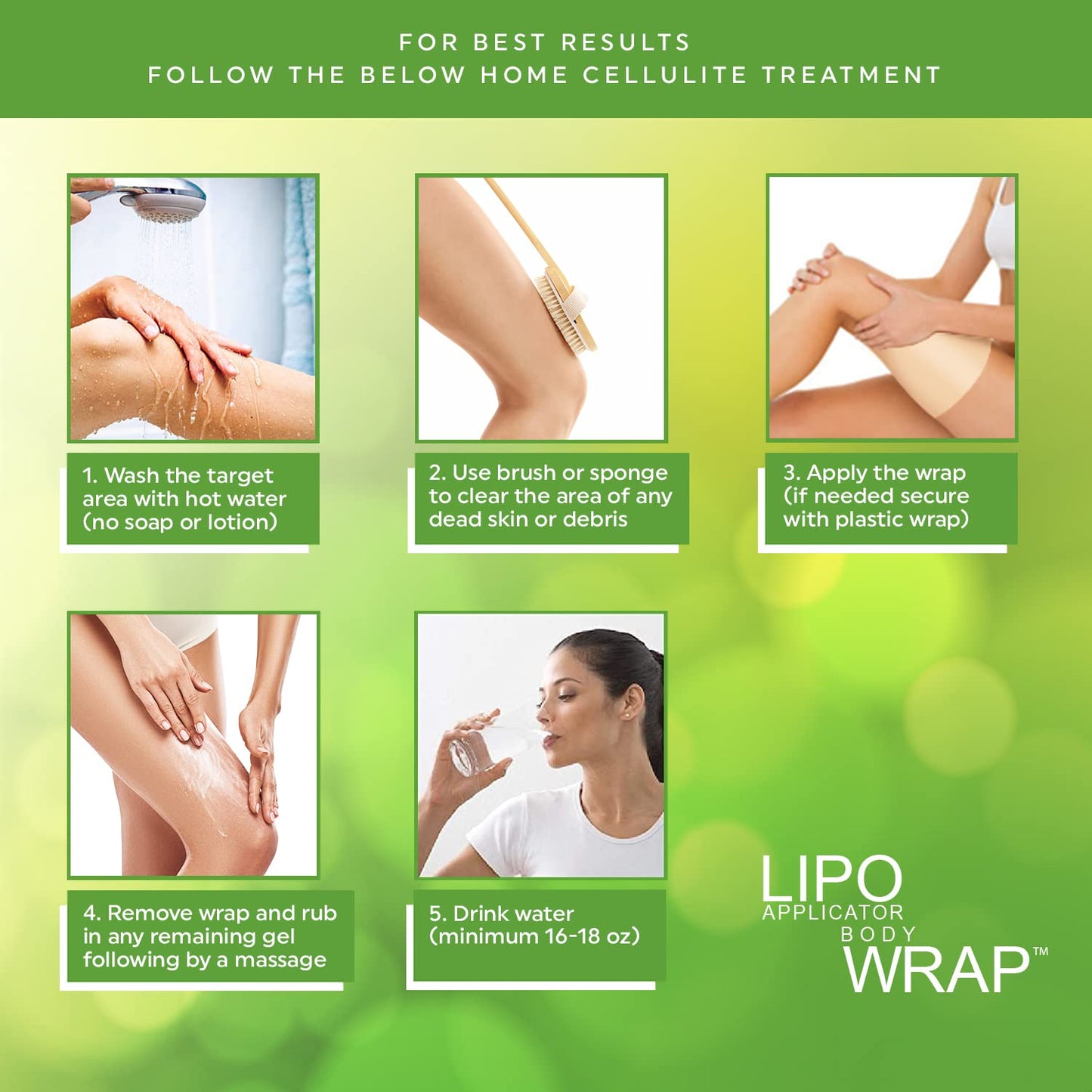 Ultimate Body Wrap with Guarana, Green Tea, and Seaweed Works for Stomach Belly Legs Arms Abdomen 6 Wraps