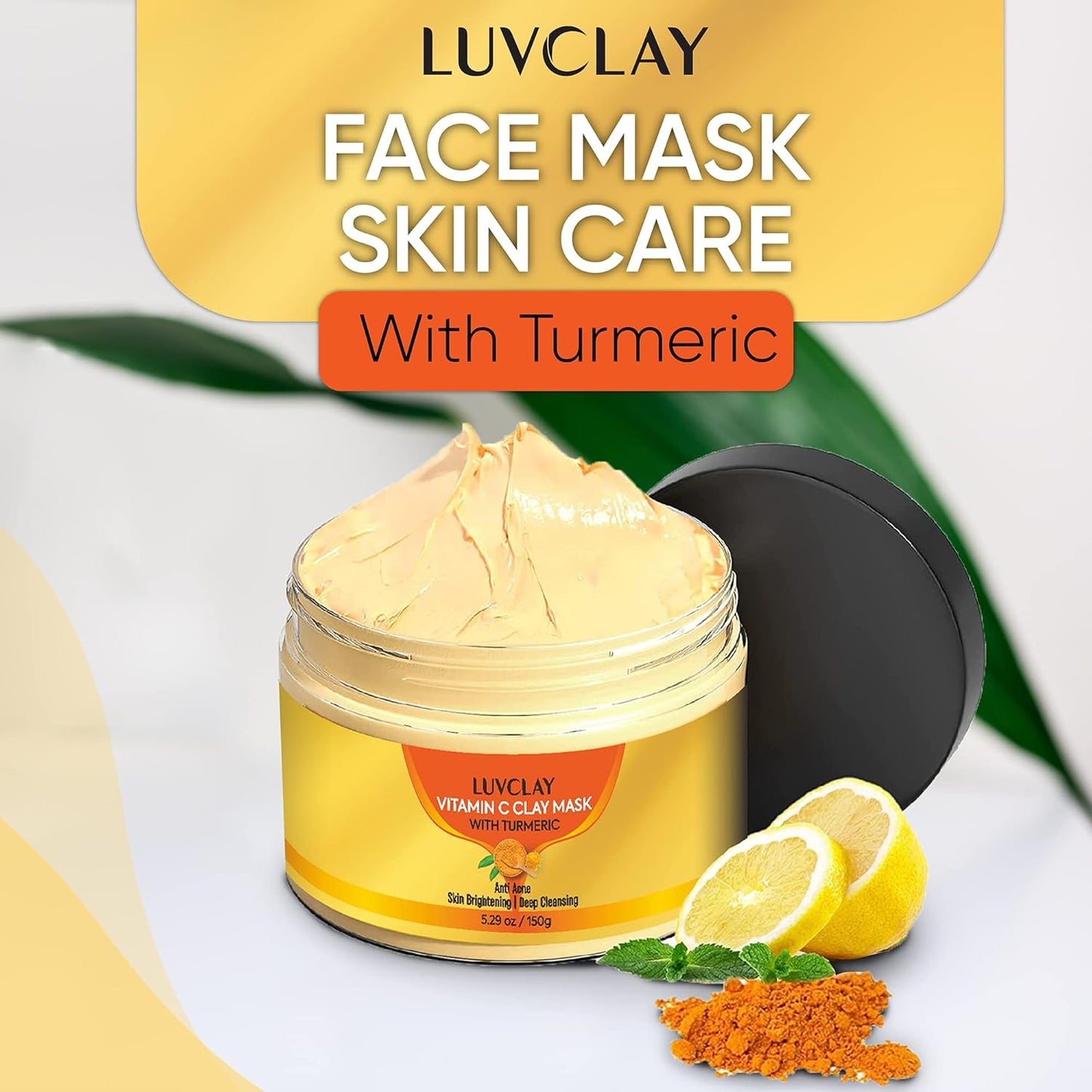 Vitamin C and Turmeric Clay Mask for Face – Deep Cleansing & Brightening Face Mask for Dark Spots, Pores, and Anti-Aging – Non-Greasy, Easy-to-Apply Hydrating Skin Care, 5.29 Oz
