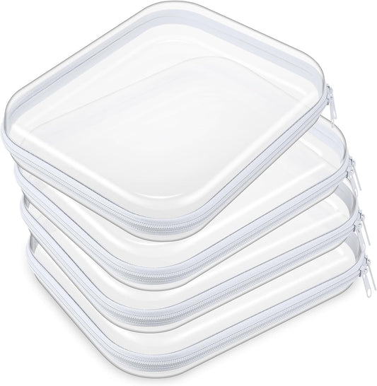 Hoolerry 4 Pcs Hard Clear Zipper Case Makeup Bags Plastic Pencil Pouch Transparent Storage Box Containers for Cosmetics, Snacks, Building Blocks, Puzzles(White,9.8 x 7.9 x 2 in)
