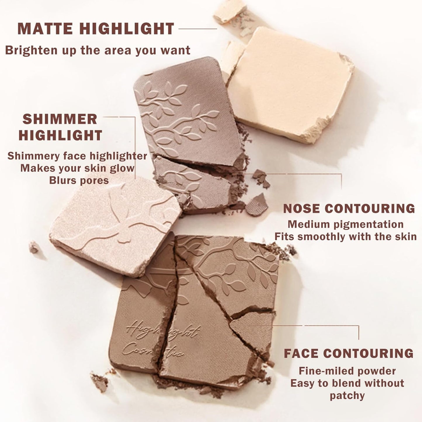Contour Powder Highlighter Powder Contour Palette,2 In 1 Highlighter Contour Palette,Shimmer Powder Highlighter Matte Powder Contour Palette,Face Contorno Maquillaje-Warm Brown