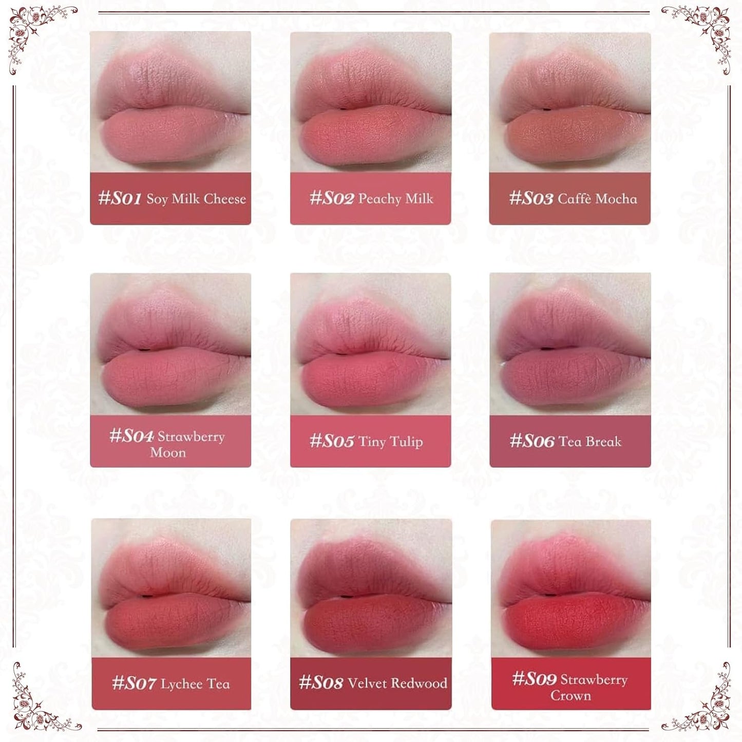 Flower Knows Strawberry Rococo Cloud Lip Cream,Velvety Matte Liquid Lipstick,Red Lipstick,Long Lasting Lip Stain,Kiss-proof Blurred Lipstick for Girls&Women,0.12 Fl Oz(S09 Strawberry Crown)