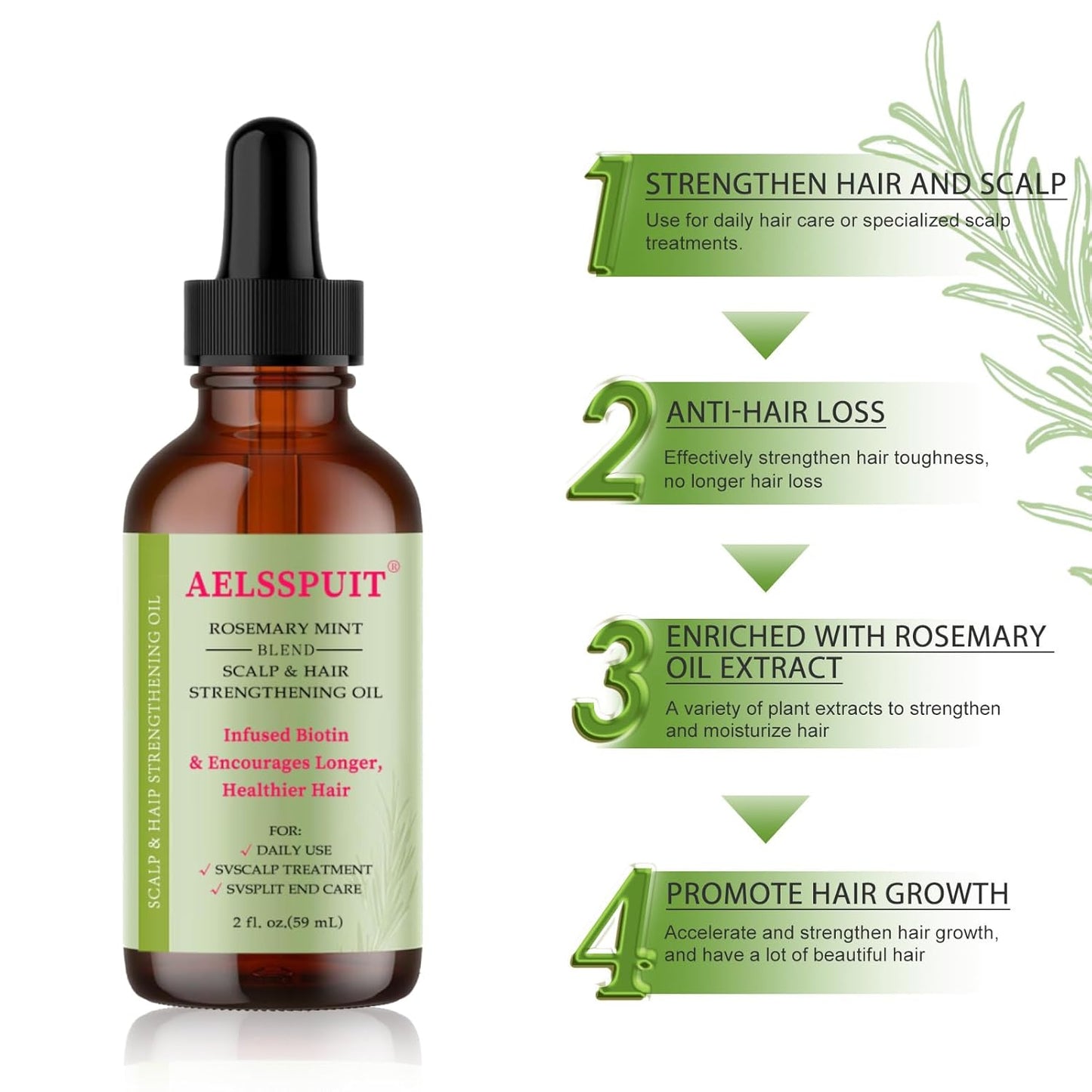 100% Pure Organic Rosemary Essential Oil for Hair Growth - Multi-Purpose Hair Treatment Oil Promotes Eyelash & Eyebrow Growth, 2.02fl oz (Small, Rosemary)