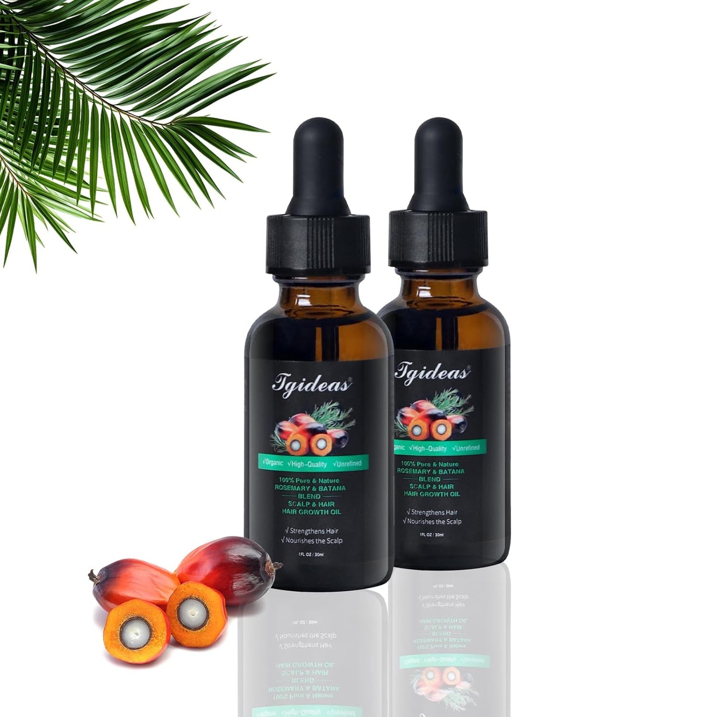 Rosemary Batana Oil - Organic Hair Growth - for Scalp & Hair Strengthening - All Hair Types Treatment Oil - Eyebrow & Eyelash Nourishing - 2 Packs