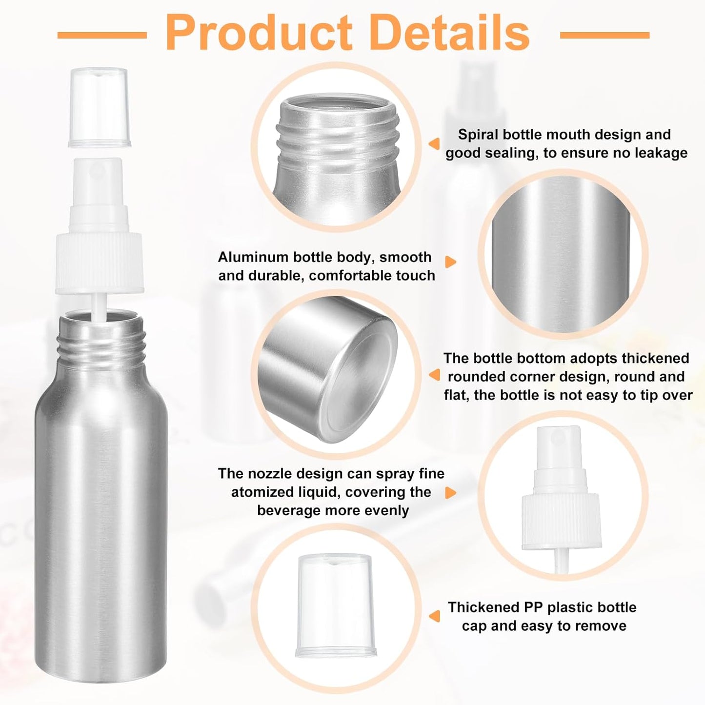 HARFINGTON Aluminum Fine Mist Spray Bottles 80ml/2.7oz Metal Small Liquid Alcohol Refillable Travel Container with White Plastic Nozzle Cap for Perfume Skincare Cosmetic Storage Bottle
