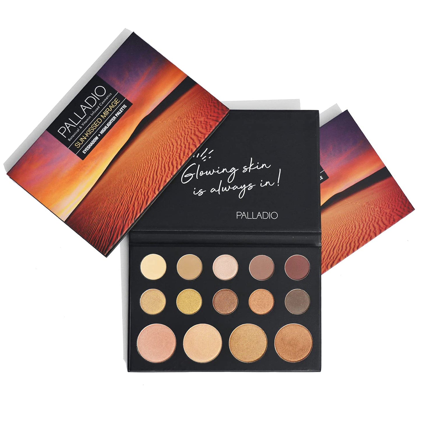 Palladio Sun-Kissed Mirage Eyeshadow Highlighter Palette, Warm Flawless Look, Matte and Shimmer Finishes, 14 Curated to Ensure Rich and Highly Pigmented Colors, All Day Wear (SUN-KISSED)