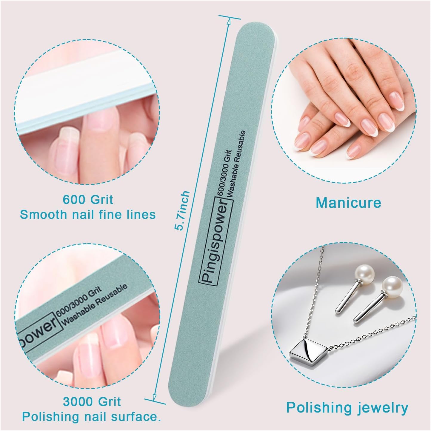 Nail Files and Buffers, 10PCS Professional Metal Nail File and Buffer Block (600/3000 Grit) for Natural Nails, Double Sided Washable & Reusable Manicure Kit for Women Home & Salon