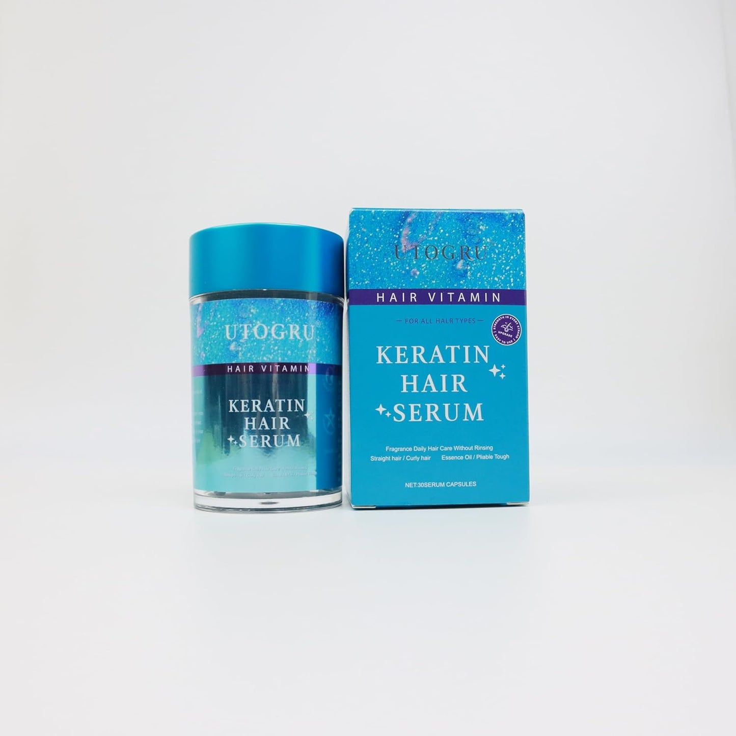 UTOGRU Keratin Hair Serum for Frizzy and Damaged Hair - Styling & Moisturizing Oil Capsules With Avocado, Leave-in Anti Frizz Vitamins A, E & B5