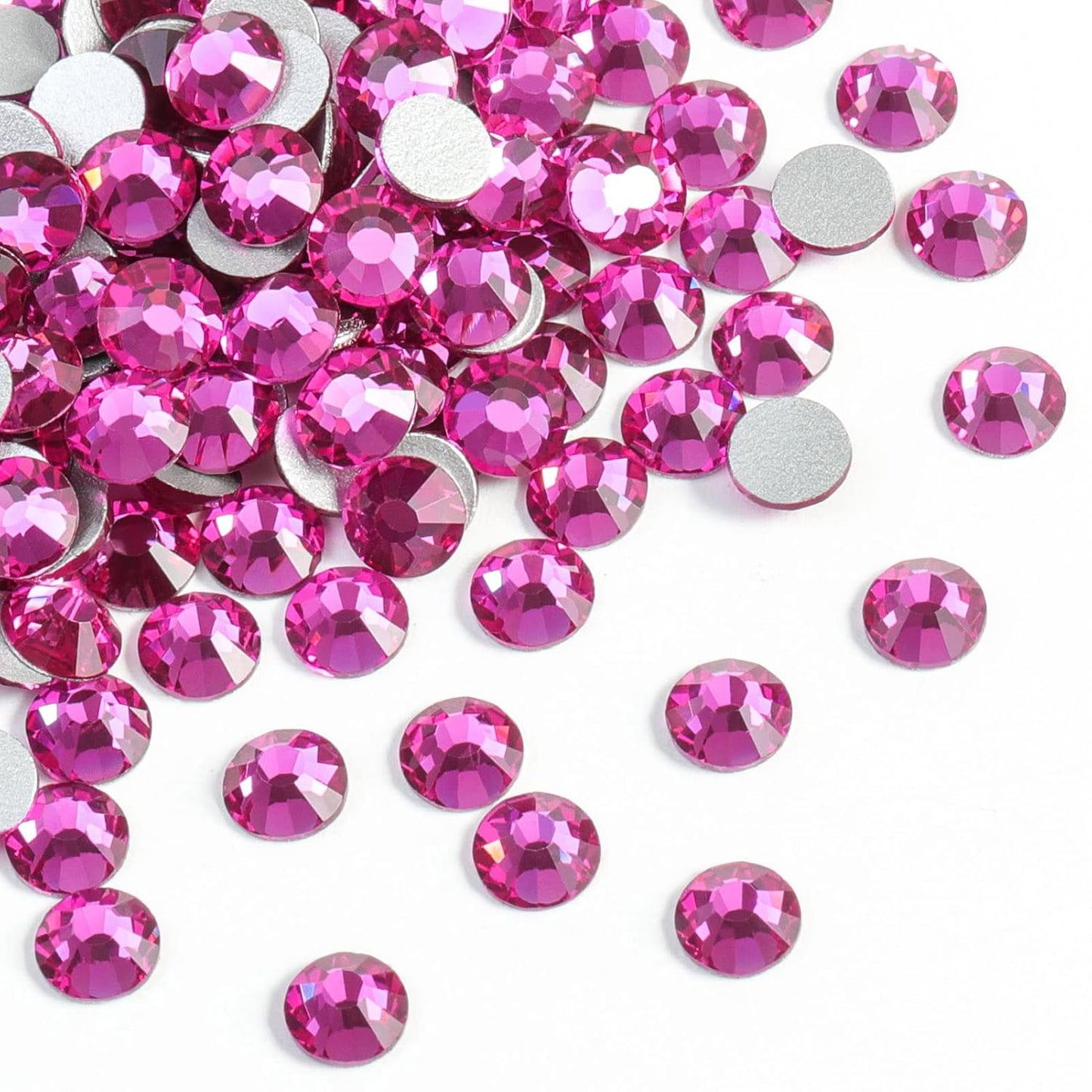 Beadsland 1440pcs Flat Back Crystal Rhinestones Round Gems for Nail Art and Craft Glue Fix, Fuchsia,SS6,1.9-2.1mm