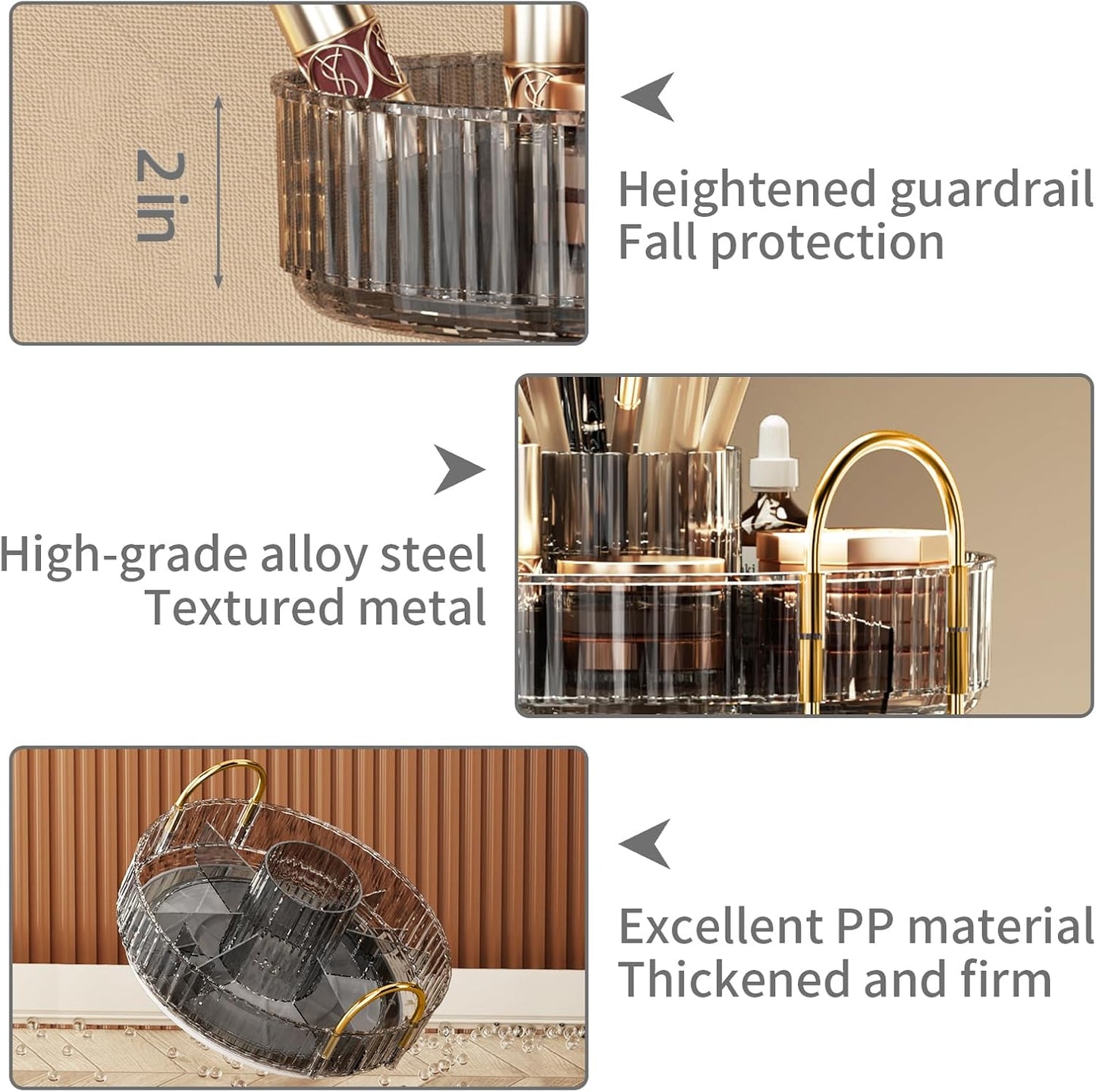 360° Rotating Makeup Organizer, Large-Capacity Skincare Make Up Storage 3 Tier Perfume Organizers Cosmetic Dresser Organizer with Makeup Brush Holder, Fits Bedroom, Bathroom, Vanity Shelf Countertop