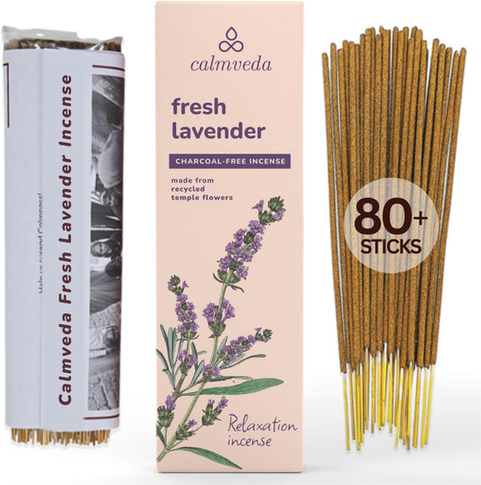 Fresh Lavender Incense for Calming - 80 Charcoal Free Incense Sticks, Made from Upcycled Flowers | Organic Incense Sticks Non Toxic | Use for Relaxation & Improves Sleep