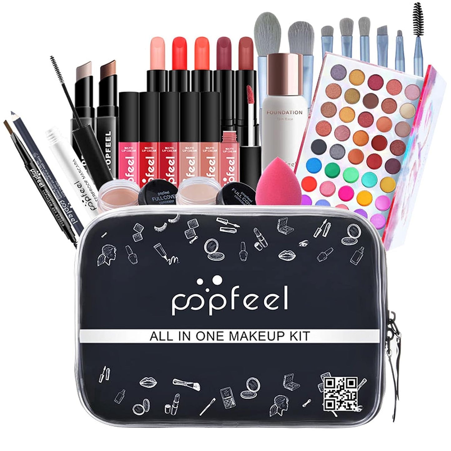 Makeup Kit for Women Full Kit, with Professional Make Up Bag Eyeshadow Red Lipstick, Powder Brush, Concealer, Glitter Lip Gloss, Waterproof Mascara, Eyebrow Pencil, Birthday Gift for Mom Sister
