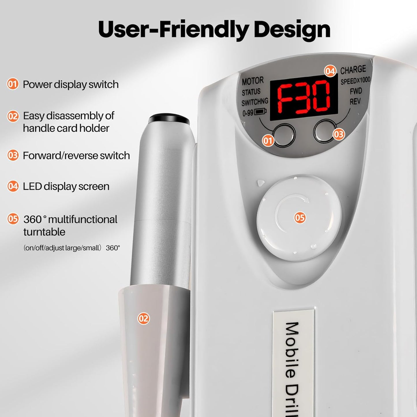 Electric Nail Drill Portable Nail Drill Professional 30000 RPM 13 Salon Quality Drill bits 50 Sanding Bands Portable & Low Noise for Acrylic Nails Gel Polishing Removing Bits Kit for Home Use