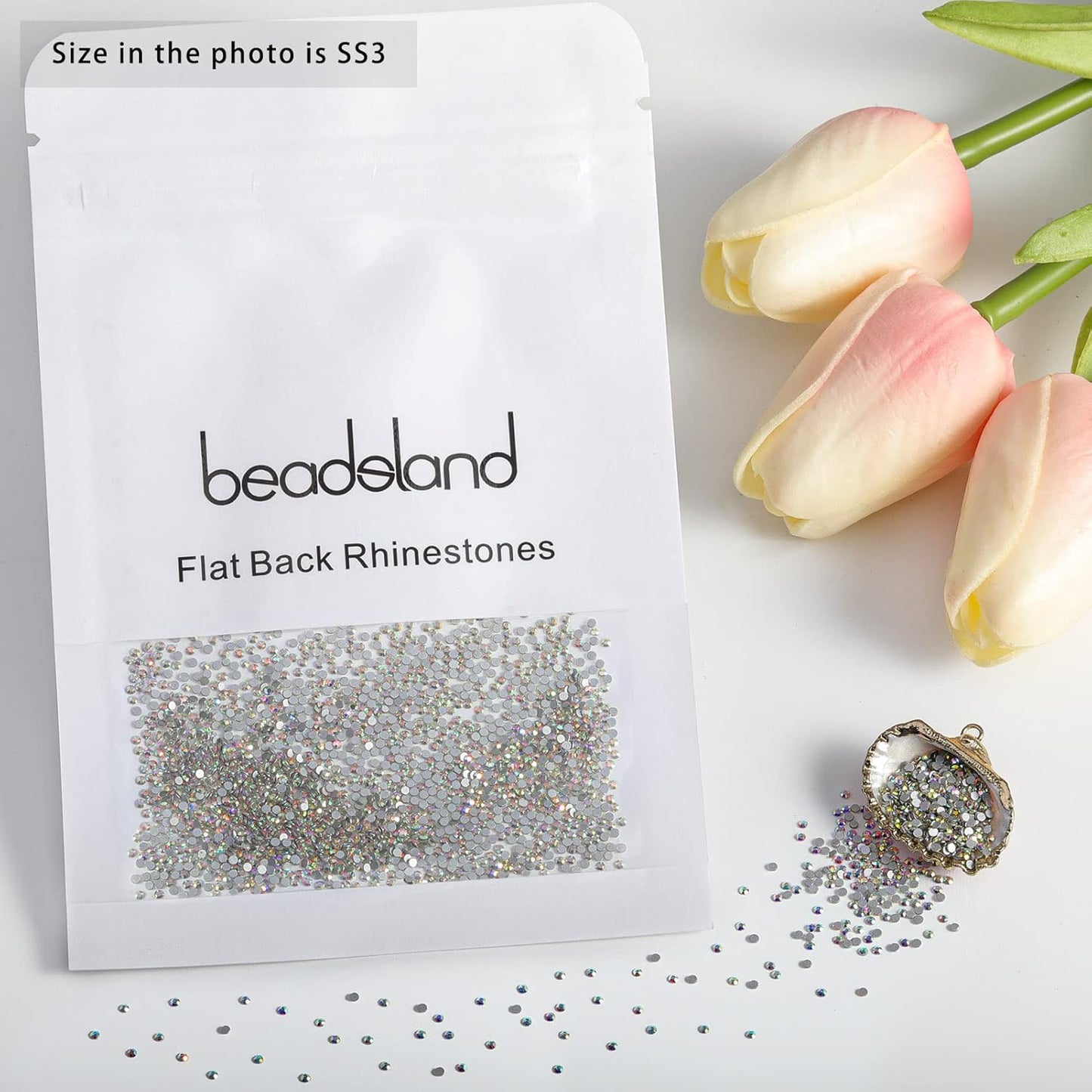 beadsland Flat Back Crystal Rhinestones Round Gems for Nail Art and Craft Glue Fix, CrystalAB (1.3-1.4mm) SS3/1440pcs