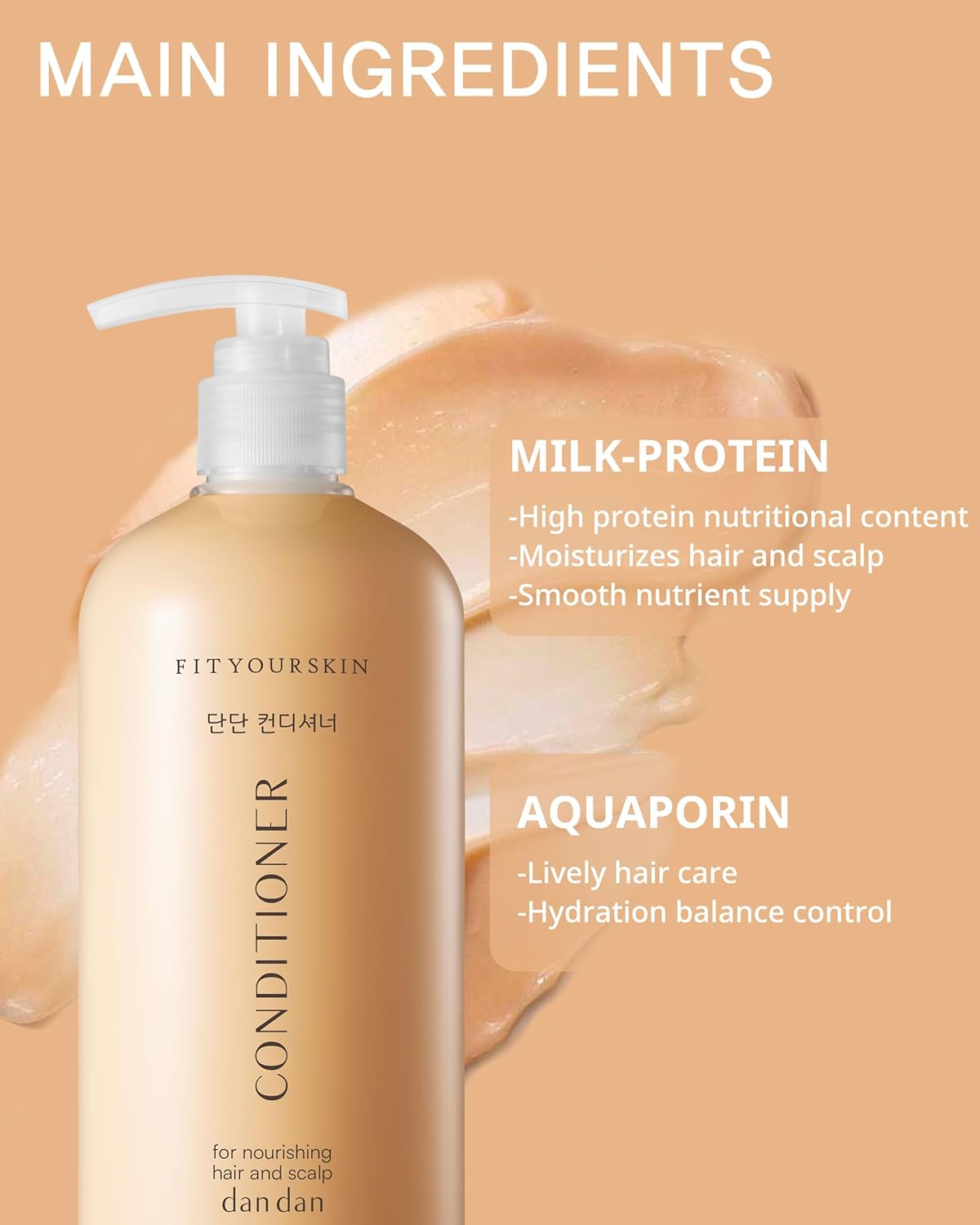 DAN DAN Nourishing Hair Conditioner - pH 5.5 Keratin & Protein Perfumed Conditioner for Frizz Control, Moisturizing, Thicker Hair - Citrus & Honey Scent - Paraben Free - 17 fl.oz