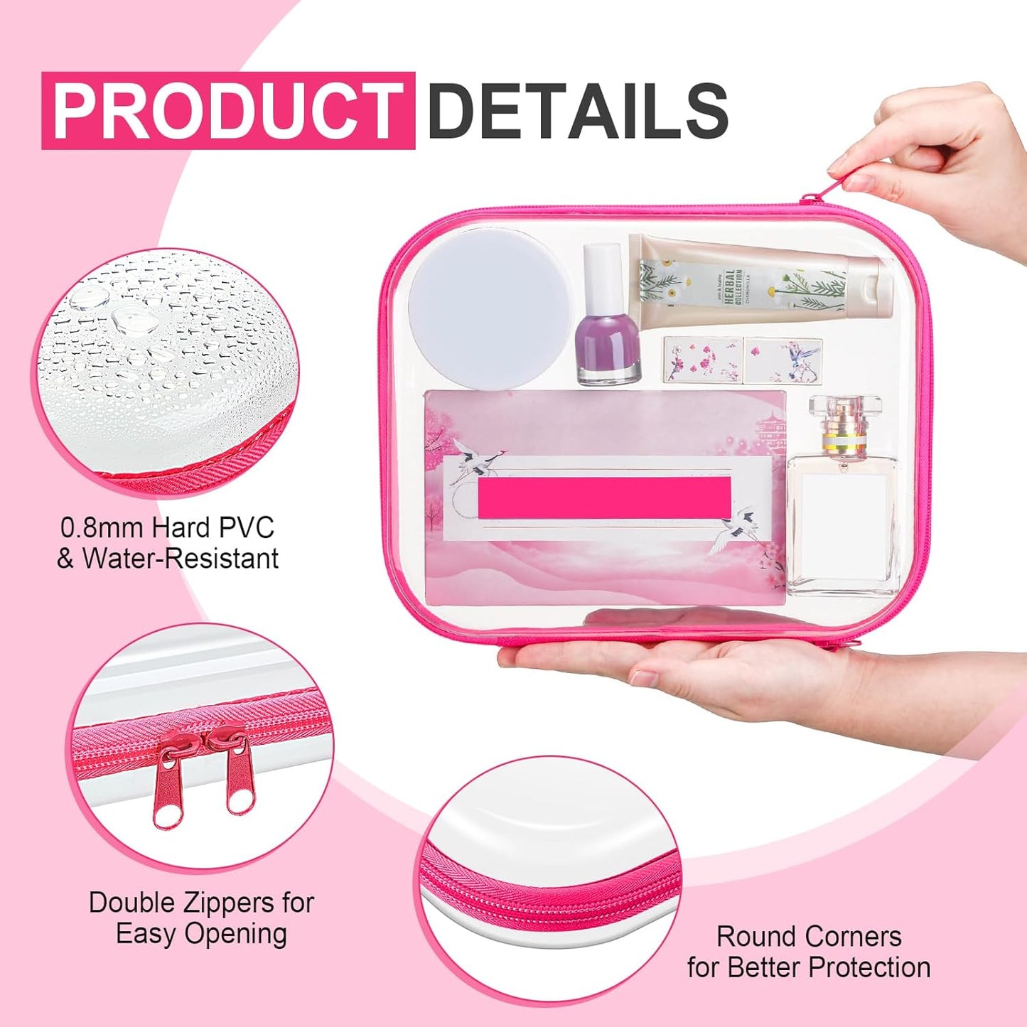 Hoolerry 4 Pcs Hard Clear Zipper Case Makeup Bags Plastic Pencil Pouch Transparent Storage Box Containers for Cosmetics, Snacks, Building Blocks, Puzzles(Fluorescent,9.8 x 7.9 x 2 in)