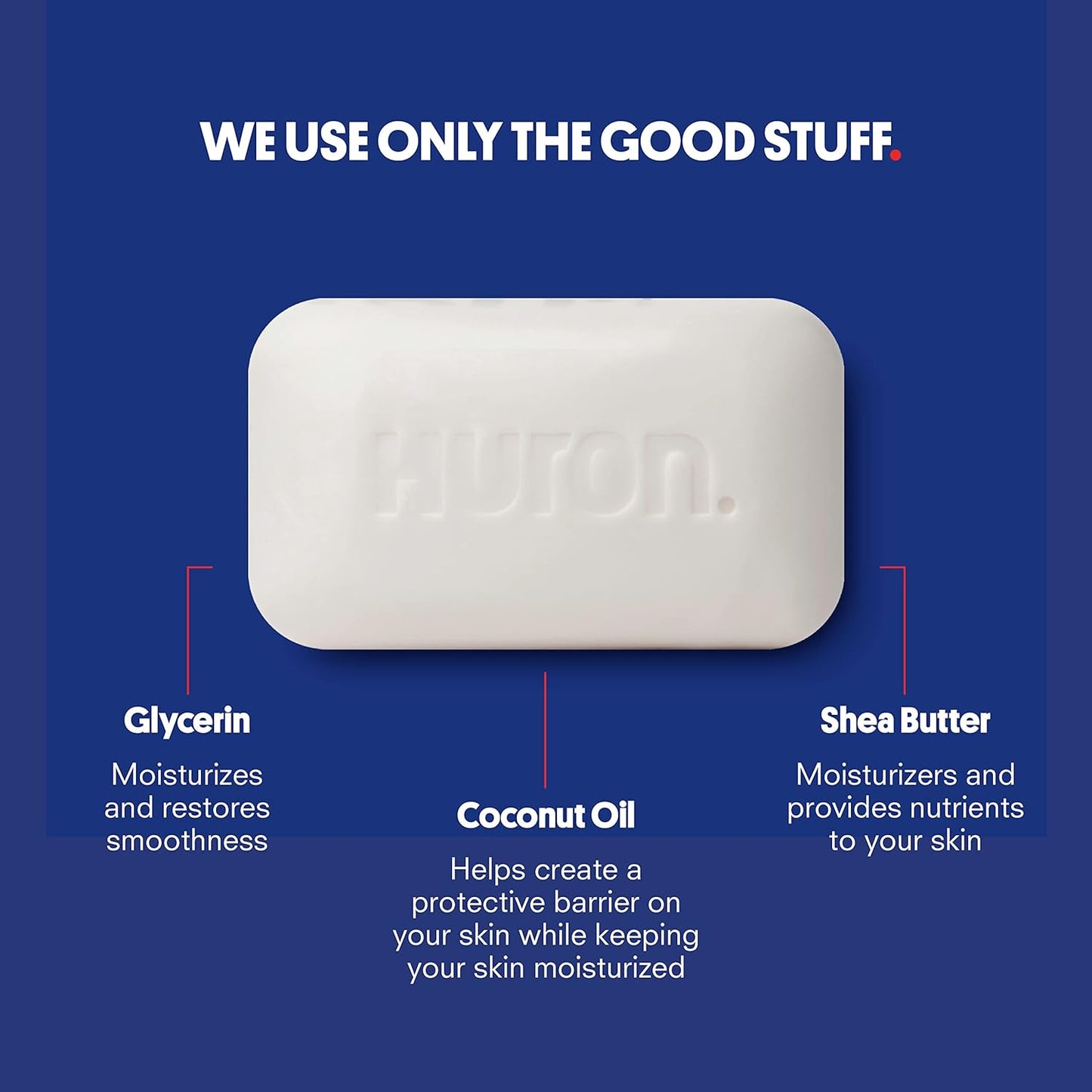 Huron Bar Soap - Citrus + Eucalyptus, 3 Pack - Triple-Milled for Long-Lasting Use - Moisturizing with Shea Butter & Coconut Oil - Crisp Scent of Citrus, Eucalyptus, Mint & Greens