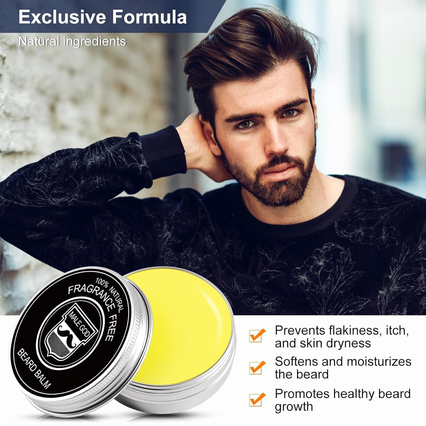 MALE GOD Beard Growth Kit, Beard Kit W/Beard Growth Oil (2 Bottles), Beard Balm, Beard Comb, Massager for Spot/Patchy Beard, Christmas Gifts for Men Him Boyfriend Husband