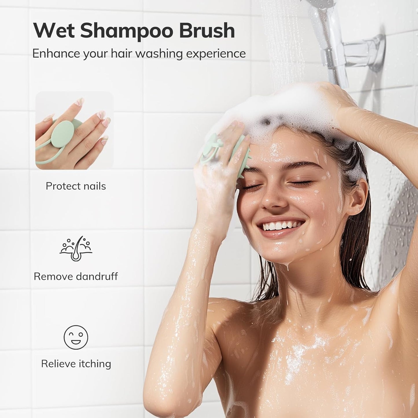 Sndyi Silicone Scalp Massager Shampoo Brush, Hair Scrubber with Soft Silicone Bristles, Scalp Scrubber/Exfoliator for Dandruff Removal, Wet Dry Scalp Brush for Hair Growth & Scalp Care, Mint Green