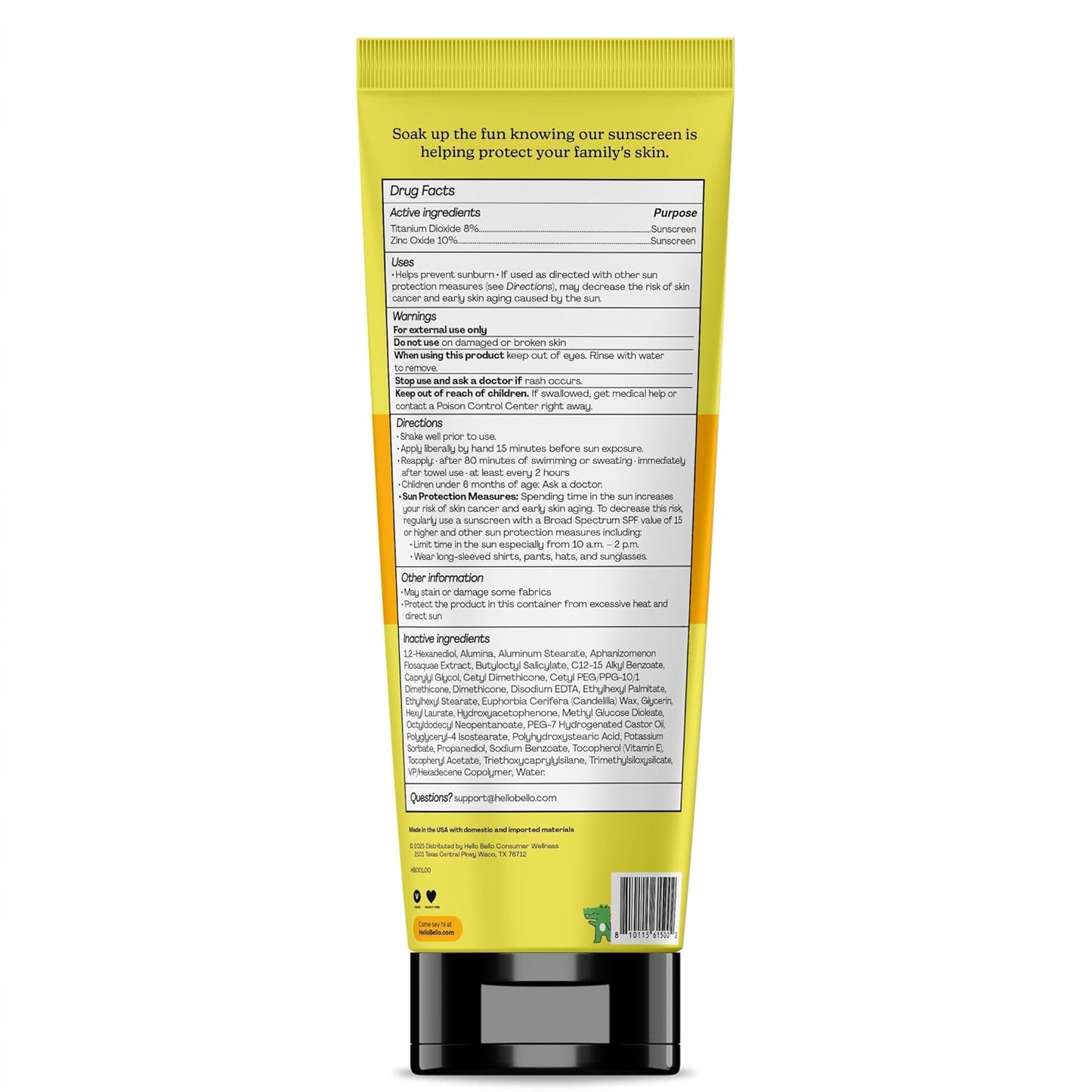 Hello Bello Kids Mineral Sunscreen SPF 50 Lotion - Broad Spectrum Sun Protection for Sensitive Skin - Water Resistant with Antioxidants - 5oz