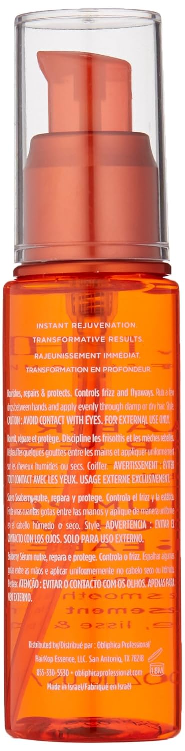 Obliphica Seaberry Leave in Hair Serum for Fine & Medium Hair - Vitamins and Omegas for Frizz Free & Nourished Hair - Hair Serum for Dry Hair and Growth - 2.2 Fl Oz