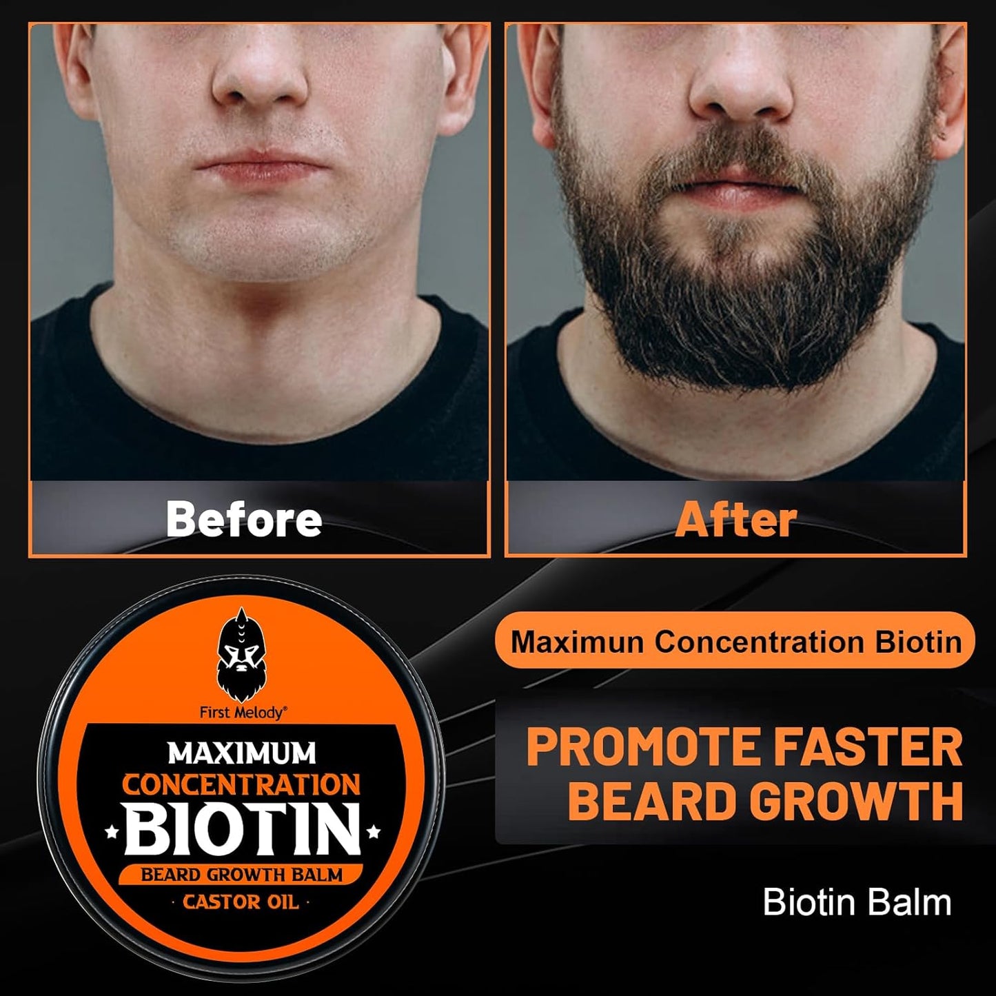 Beard Balm, 2X Concentration Biotin, with Castor Oil and Argan & Jojoba Oils, Promotes Beard Growth, Styles, Strengthens & Softens Beards & Mustaches, 2 Ounce