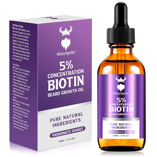 Beard Growth Oil - 5% Concentration Biotin Beard for Men (2 oz) - Natural Mens with Argan Oil, Jojoba Oil and Vitamin, Growth Softener, Moisturizer (Passionate Sunset)