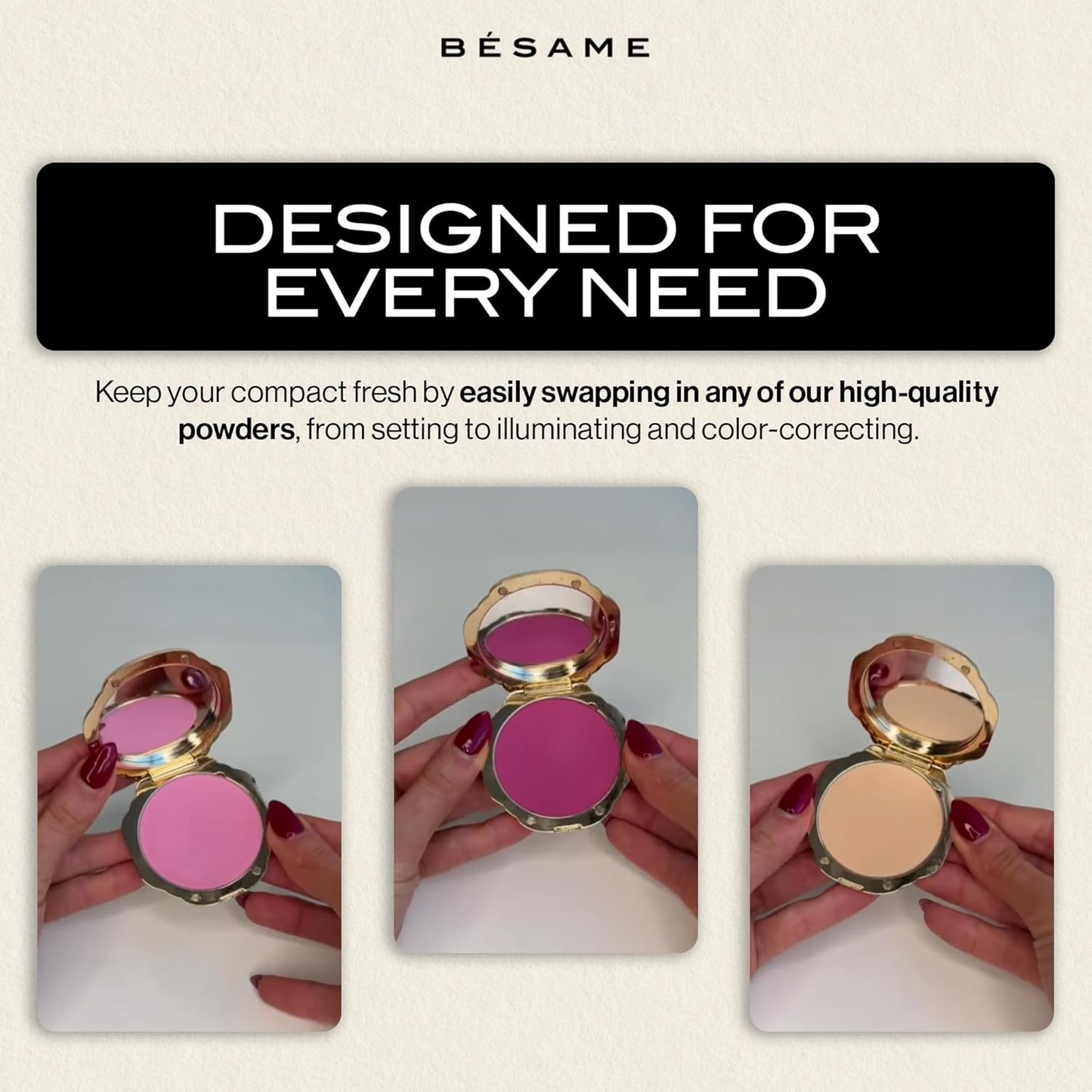 Besame Refillable Pressed Powder Compact | 1930s Art Deco Design | Makeup Case with Mirror & Magnetic Closure | Compatible with Besame Blush, Eyeshadow & Setting Powder Refill | Cosmetics Not Included