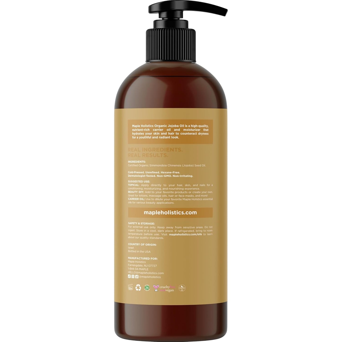 Organic Jojoba Oil Cold Pressed Unrefined - 100% Pure Organic Certified Oil for Skin Hair & Nails - Organic Skin Care & Natural Beauty DIY Carrier Oil - Dermatologist Tested & Non GMO (16 Fl Oz)