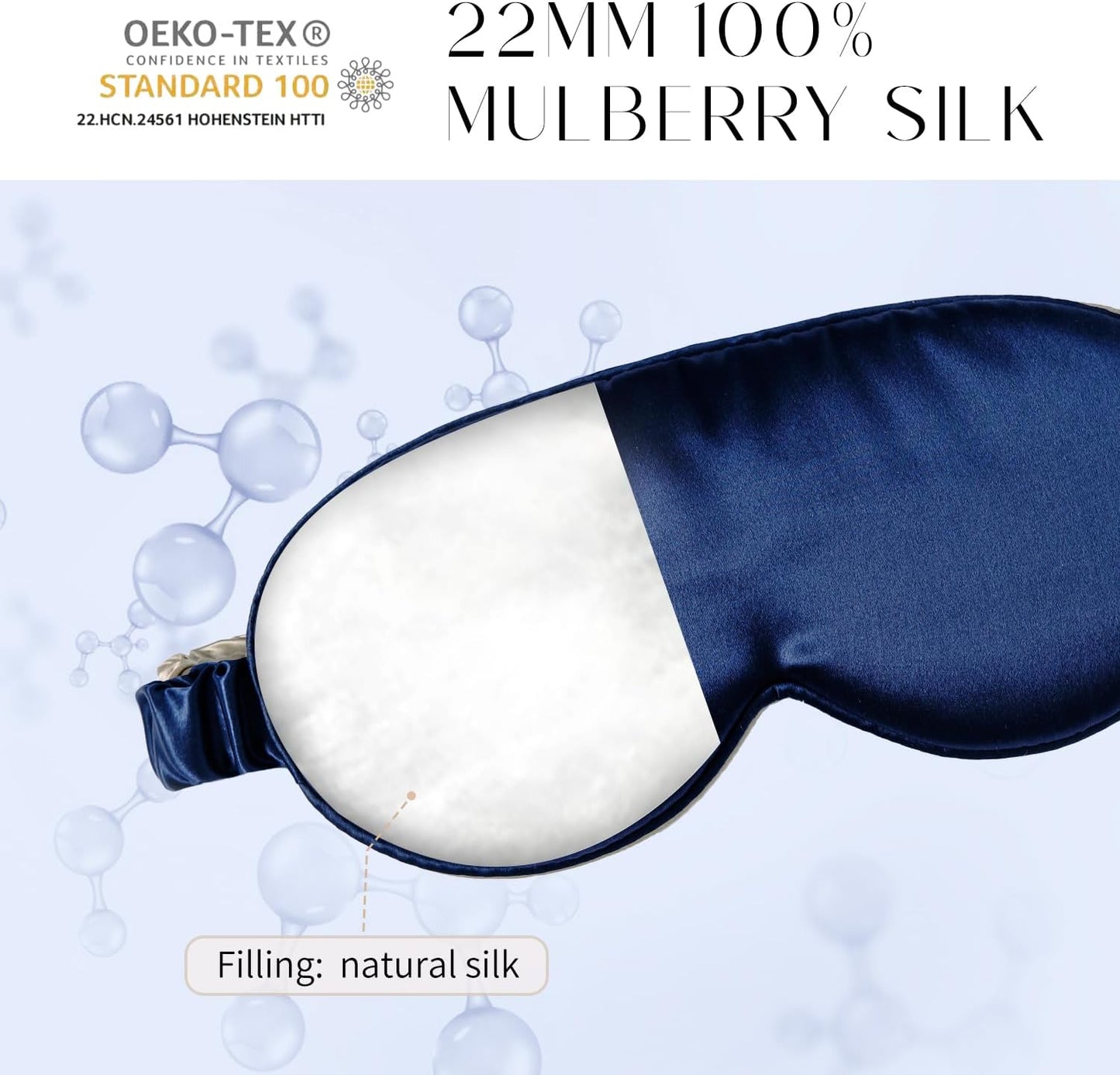100% 22 Momme Mulberry Silk Sleep Mask, Eye Cover for Sleeping, Blackout 3D Sleep Masks for Lash Extensions with Adjustable Strap for Men and Women (Navy Blue)