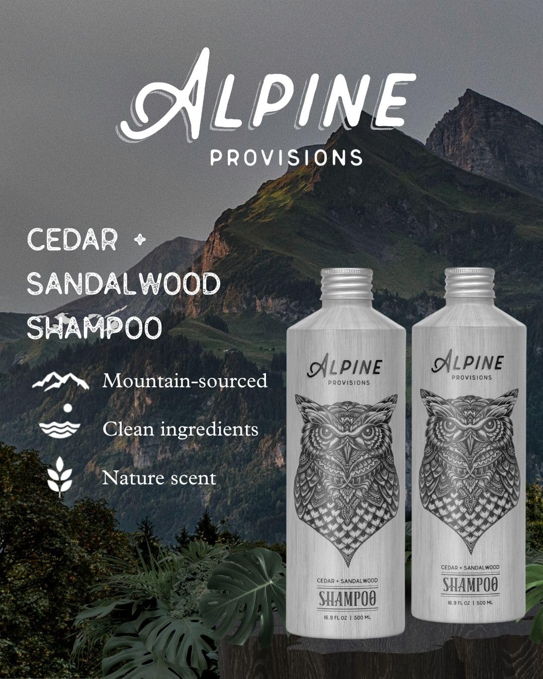 Alpine Provisions Cedar & Sandalwood Shampoo - Naturally Repair, Cleanse, and Hydrate with Essential Oils, Jojoba, Aloe Vera - Vegan, Sulfate & Plastic Free - Plant-Based Hair Care 16.9 FL Oz