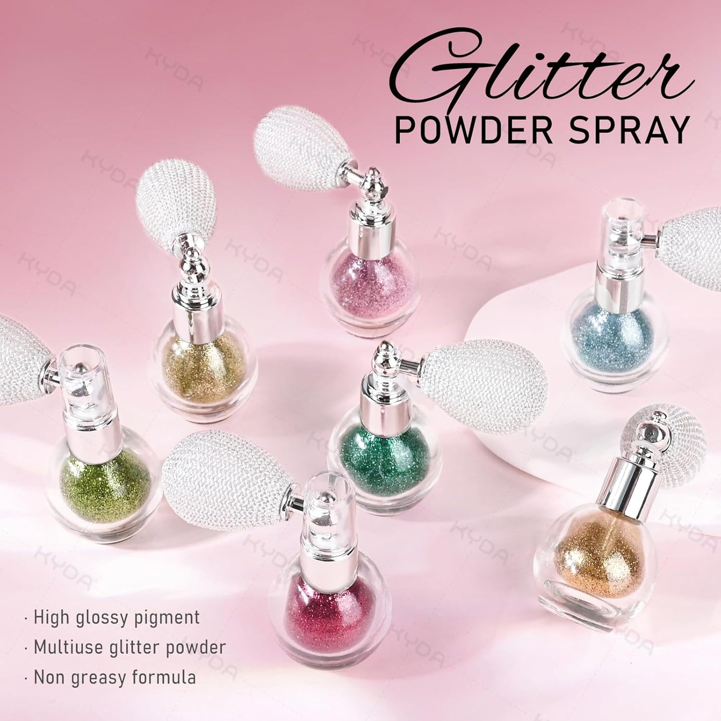KYDA Highlighter Powder Spray, High Glossy Shimmer Sparkling Powder for Face and Body Glitter Makeup, Body Glitter Spray, Green