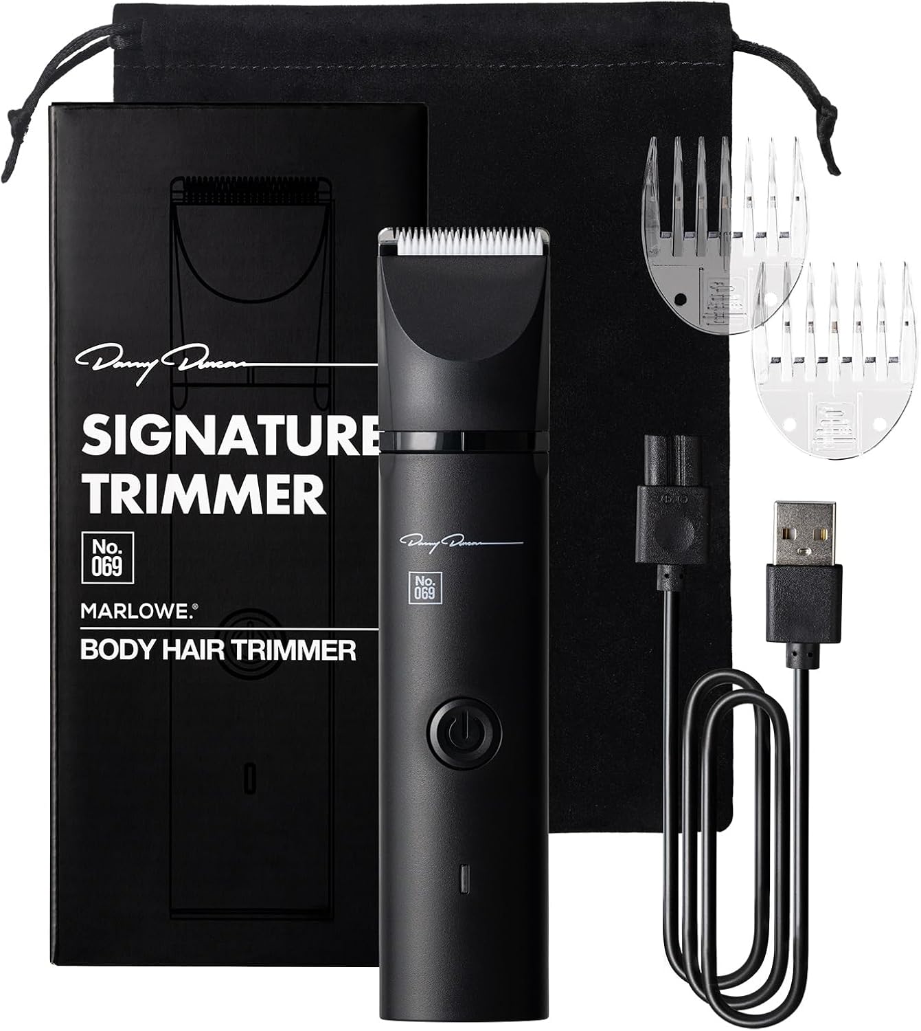 MARLOWE. No. 069 Hair Trimmer for Men, Signature Body Hair Trimmer, Lightweight, Waterproof Personal Groomer with Detachable Stainless Steel & Ceramic Blades, Rechargeable Battery