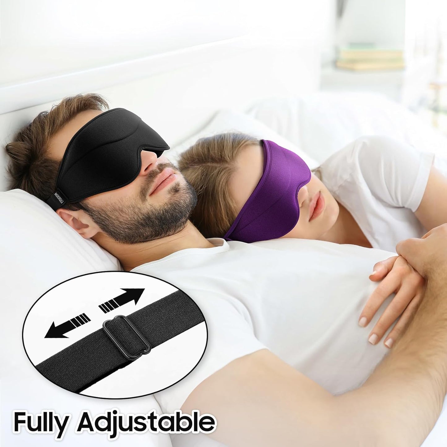 Sleep Mask - Total Blackout 3D Sleeping Mask, Super Lightweight & Silky Soft Eye Mask for Sleeping, Fully Adjustable Fit for Home, Office, Traveling, Meditation, Yoga, Black