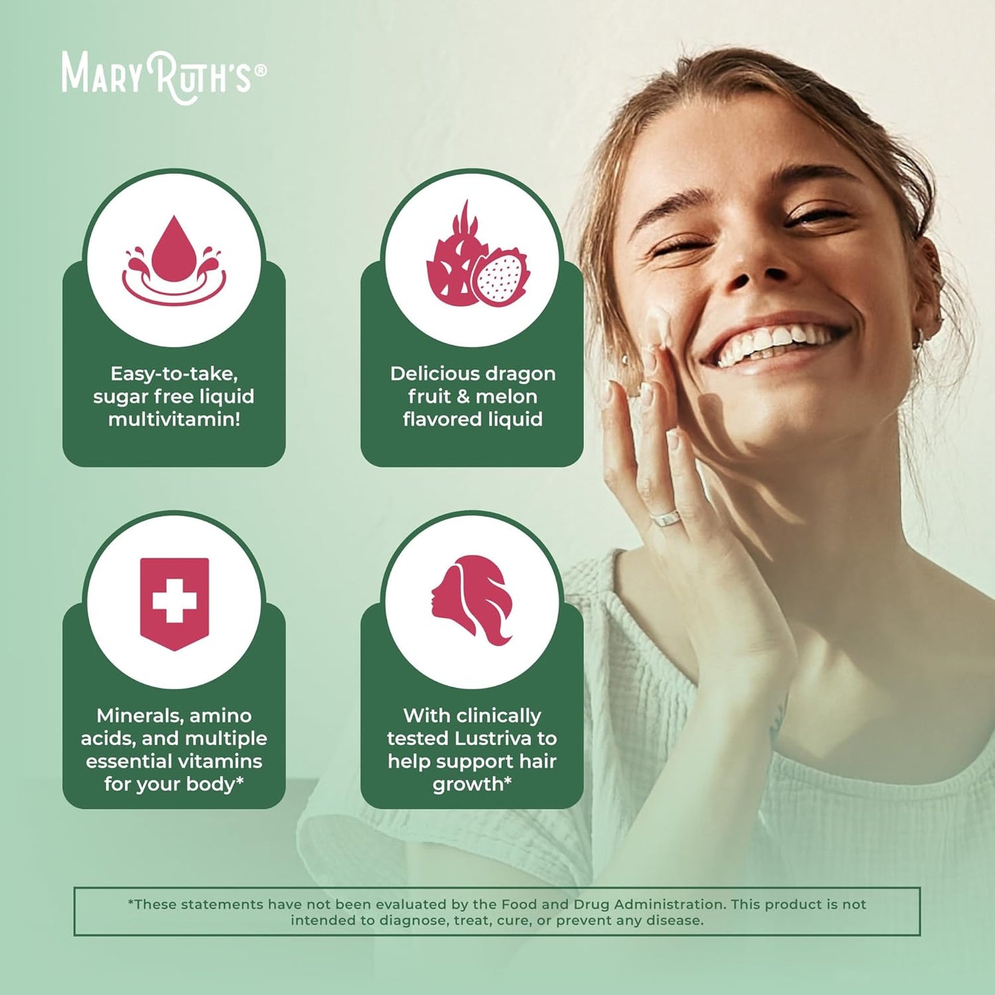 MaryRuth's Liquid Multivitamin + Hair Growth | Biotin 10000mcg | Lustriva Hair Growth Supplement | Clinically Tested in Women for Thicker Hair & Facial Wrinkle | Skin Care | Ages 18+ | 15.22 Fl Oz