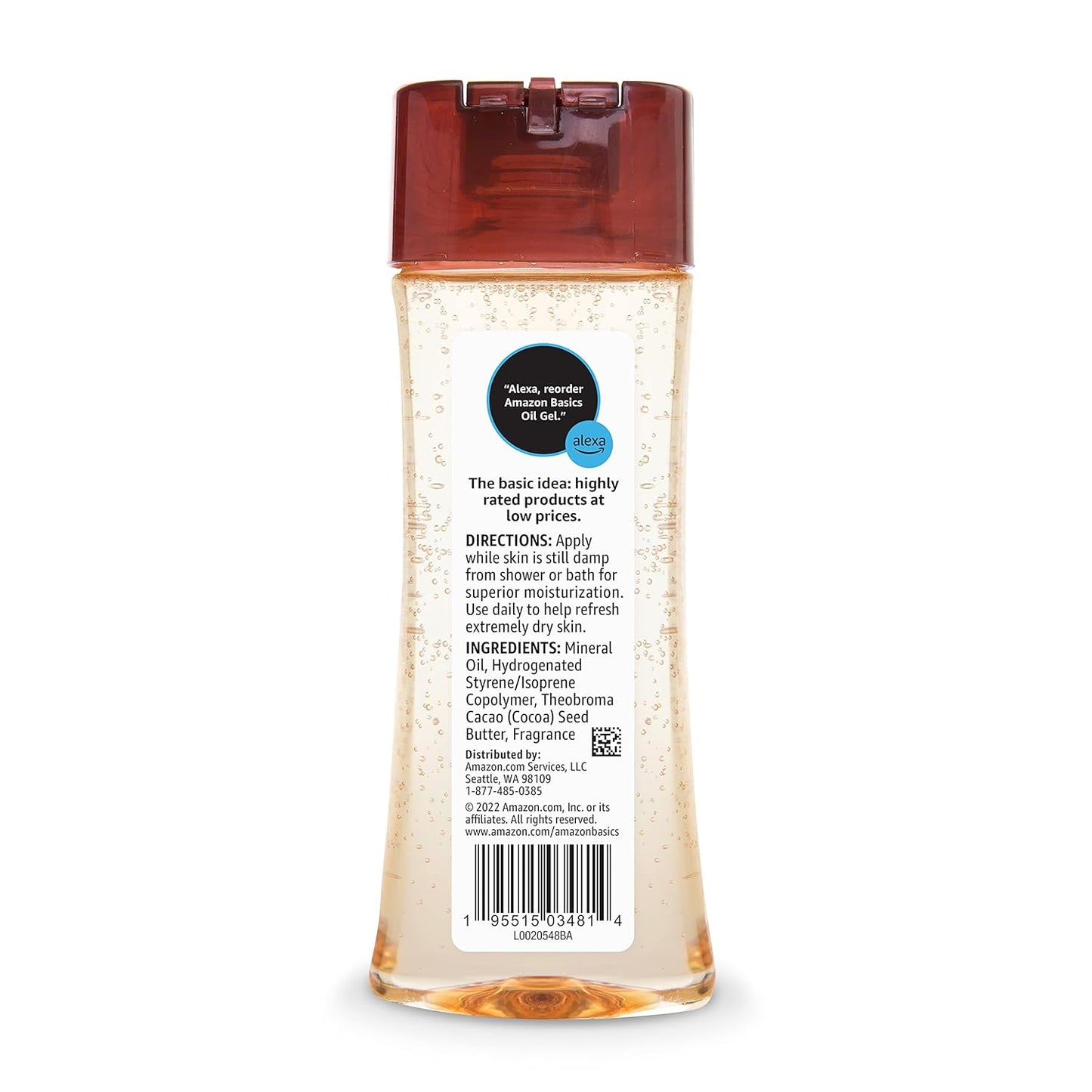 Amazon Basics Body Oil Gel with Cocoa Butter, 6.8 Fl Oz (Pack of 4) (Previously Solimo)