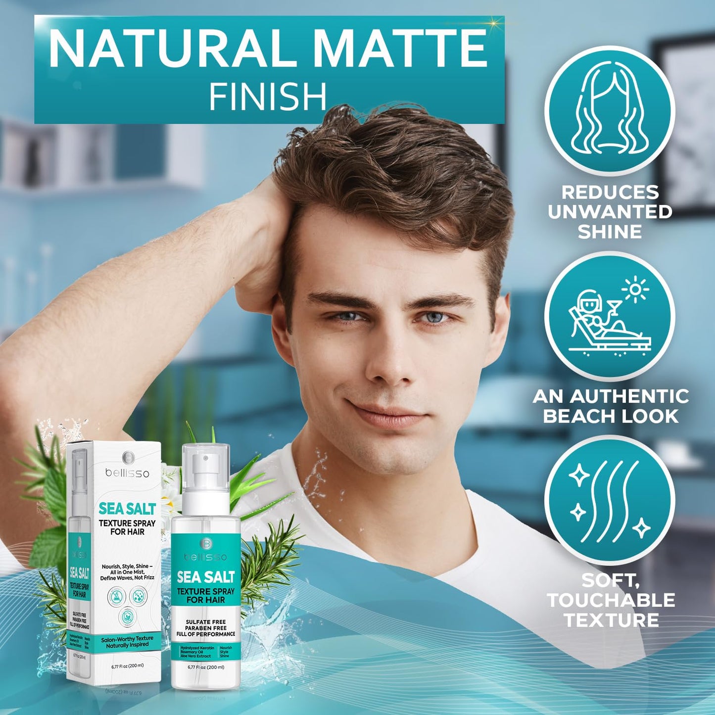 Sea Salt Spray - Dry Hair Texture for Women and Men - Products for Volume for Fine, Wavy and Curly Hair - Thickening, Texturizing and Light Volumizing Effect - Alcohol Free Formula - Travel Size