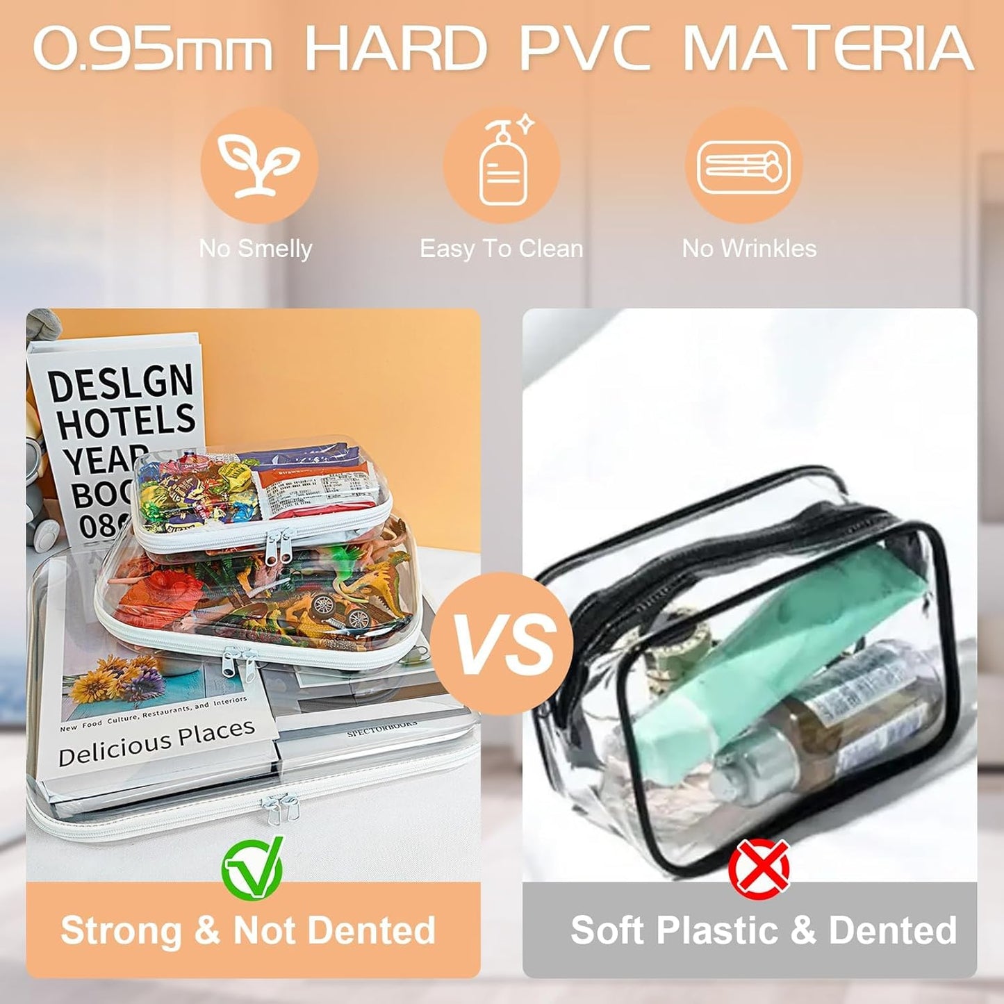 6 Pcs Clear Hard Zipper Case Hard Plastic Zipper Pouches Clear Shell Case Portable Travel Organizer Makeup Bag for Building Blocks Puzzles Cosmetics Makeup Supplies