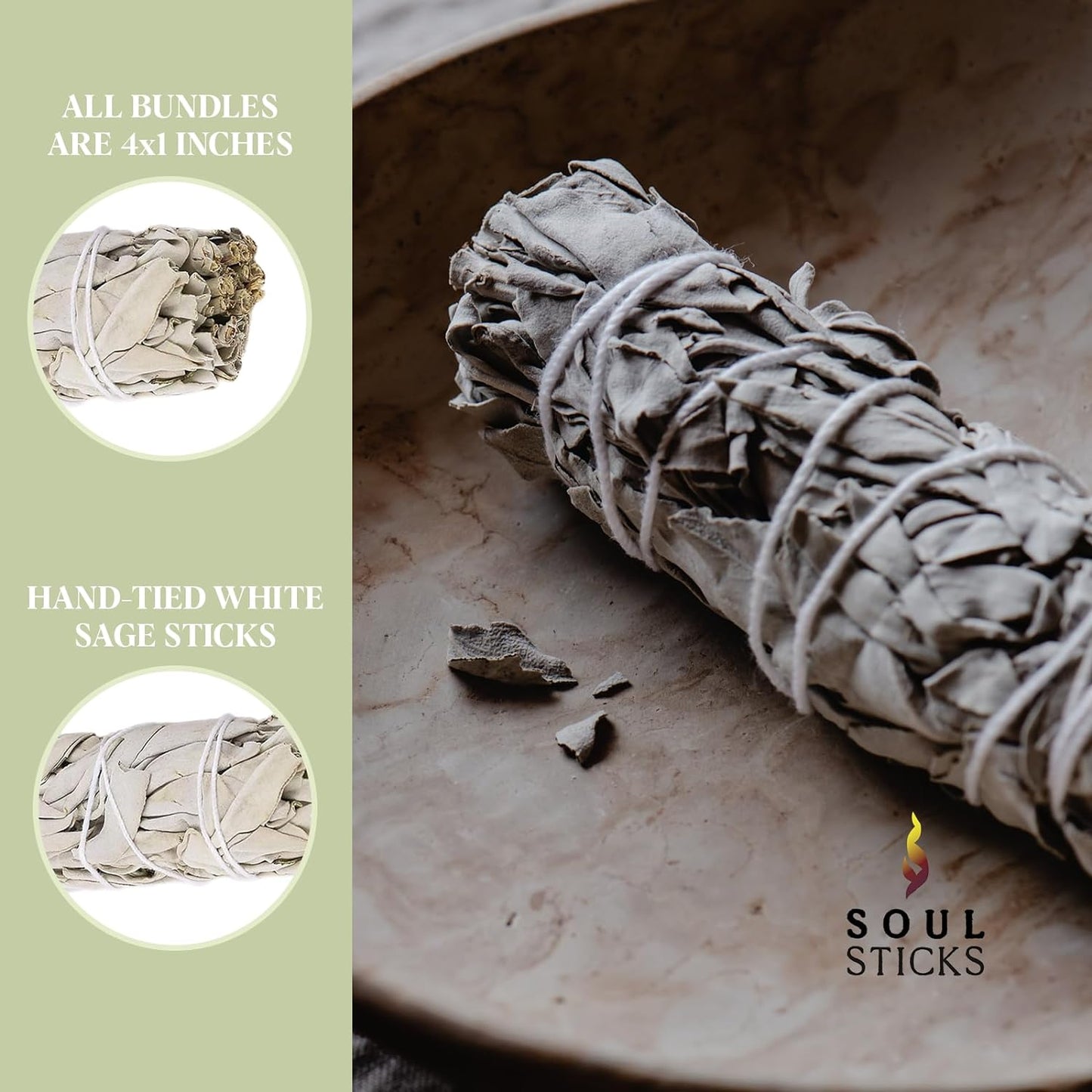 SOUL STICKS 4 Inch 50 Pack Organic California White Sage Smudge Sticks Bulk for Home Cleansing, Negative Energy Removal, Good Energy Meditation & Smudging Rituals | Pure Sage Bundles