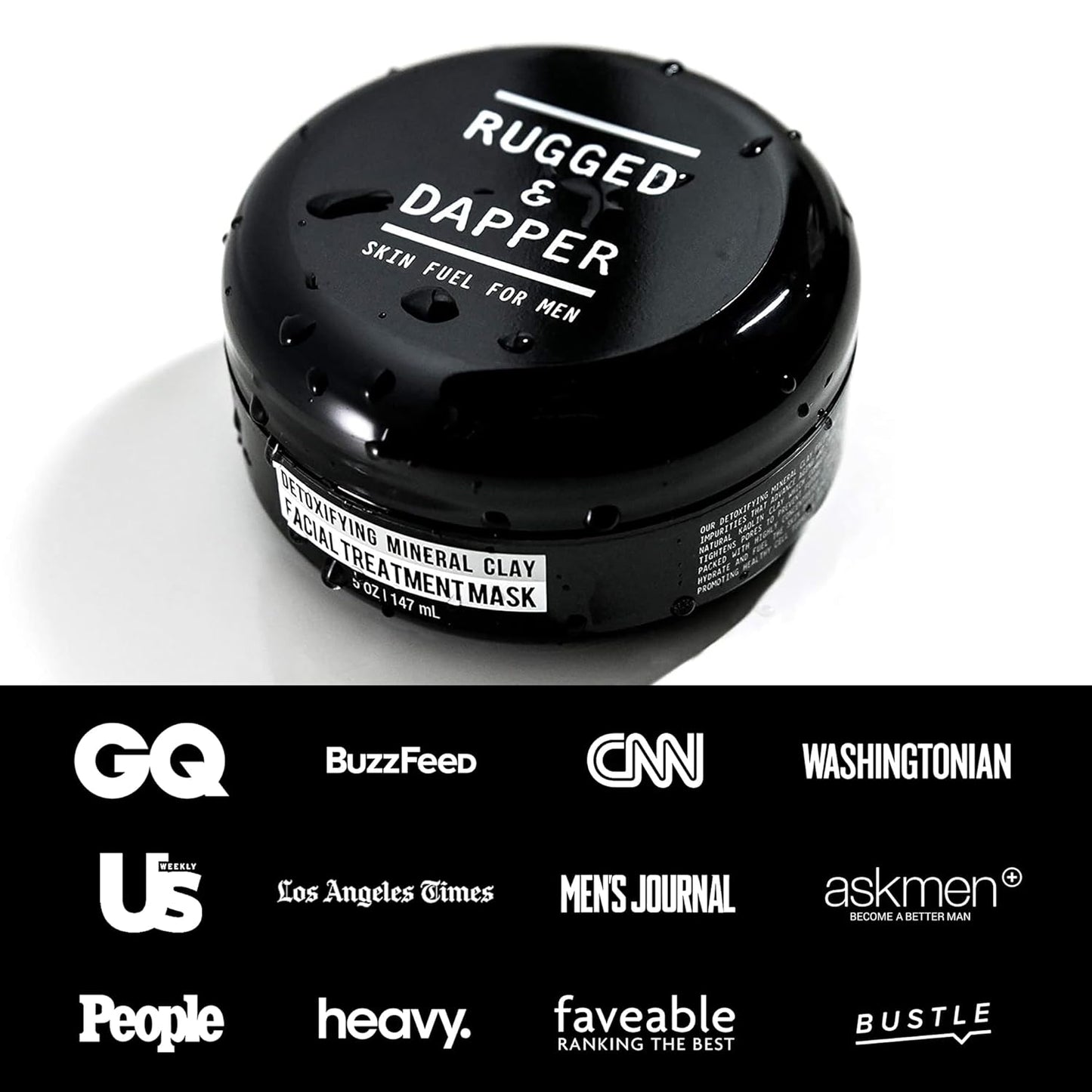 RUGGED & DAPPER - Premium Face Mask for Men - Deep Pore Cleansing Treatment - Fights Blackheads + Acne + Excess Oil - USA Made with Natural Kaolin Clay - 5.5 Oz