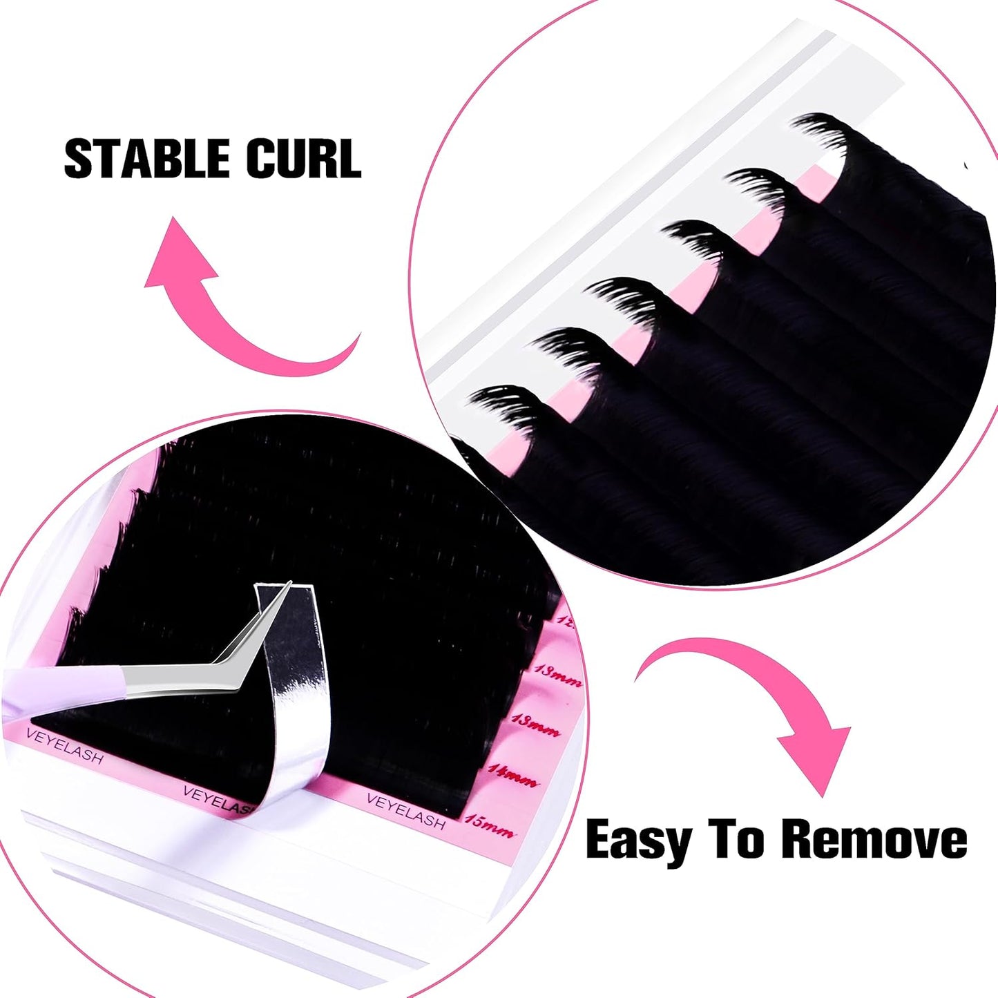 VEYES INC Cashmere Smart Fan Lash Extensions 0.03 0.05 0.07 C/CC/D Curl 8-20mm Mixed & Single Length, Super Matte Black Volume Lashes, Professional Supplies for Lash Techs (0.07 C 15-20mm)