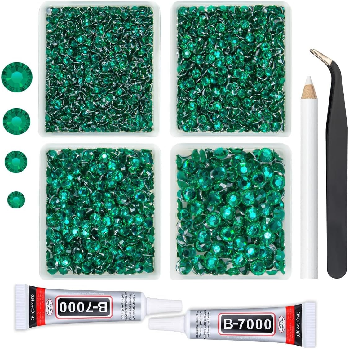 Jade Green Crystal Resin Rhinestones w B7000 Jewelry Glue for Bedazzling Crafting 3mm- 6mm Flatback Stones Diamonds Crystals Gems Charms for Nails Face Eyes Makeup Tumblers Bottles DIY Crafts