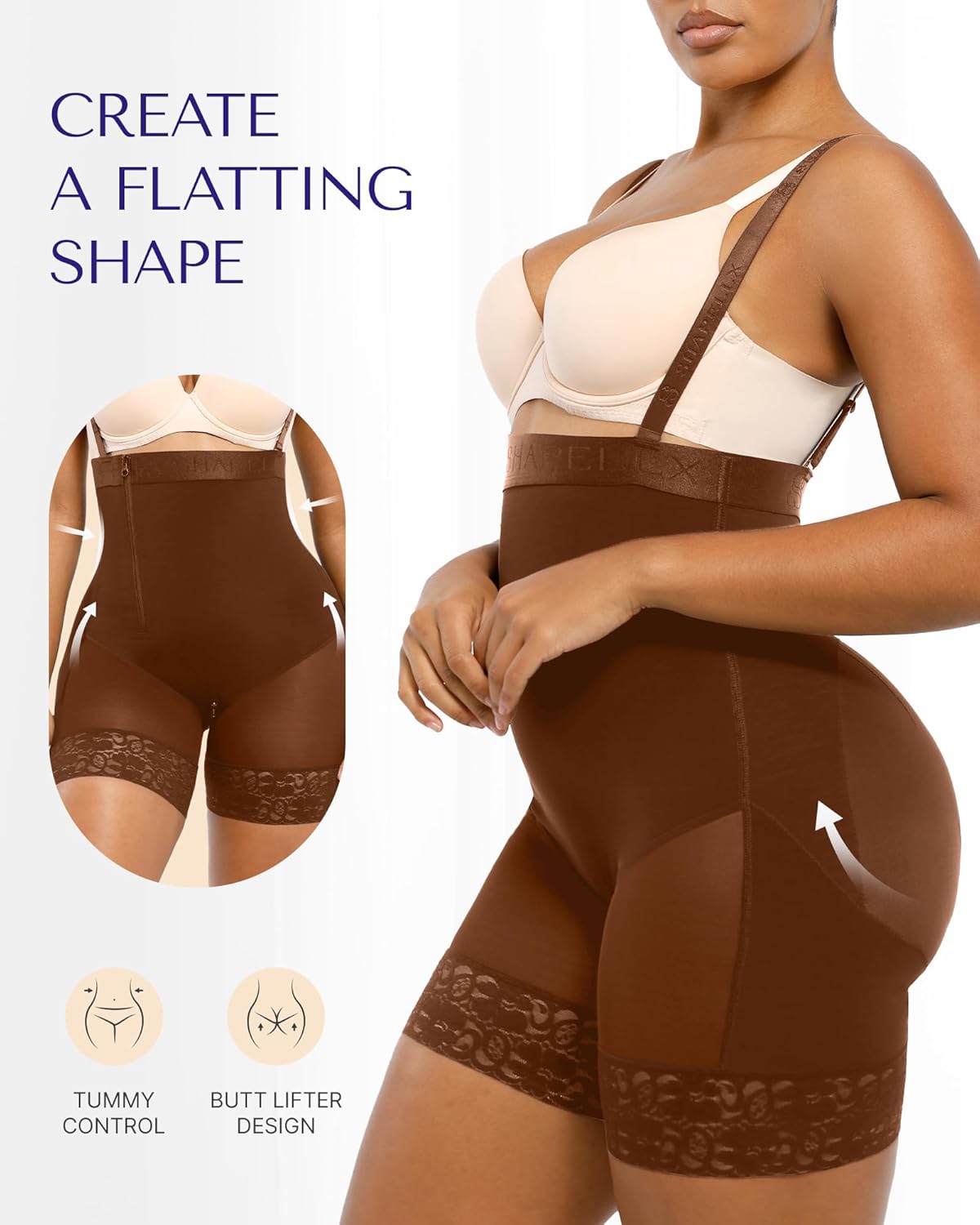 SHAPELLX Shapewear Tummy Control Fajas Colombianas Body Shaper for Women Butt Lift Bodysuit