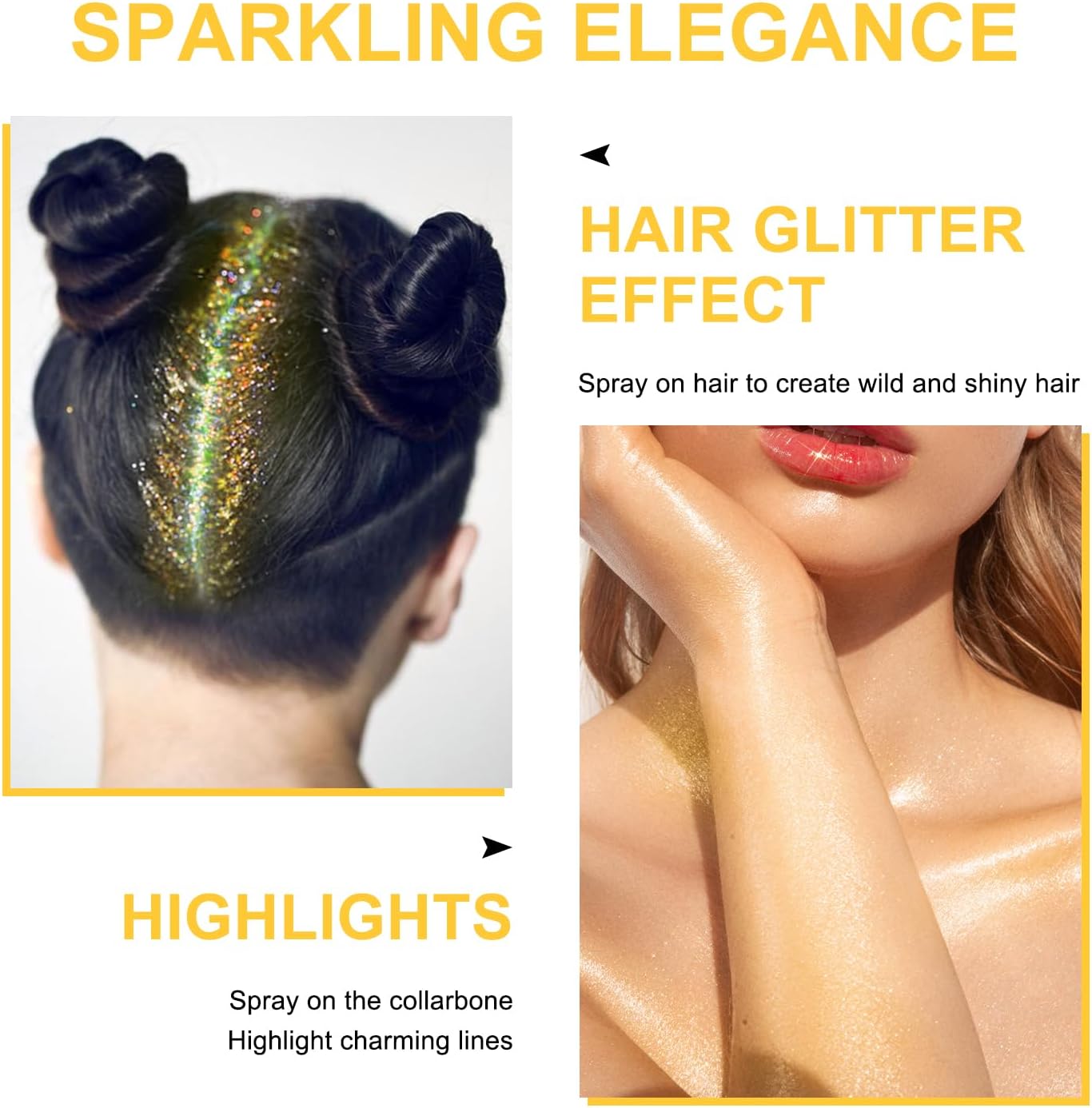 Hair and Body Glitter Spray, Shimmering Powder Sparkle Powder Makeup, Glitter Loose Sparkle Makeup for Body Highlighter,Festival Prom Rave Accessories (Gold)