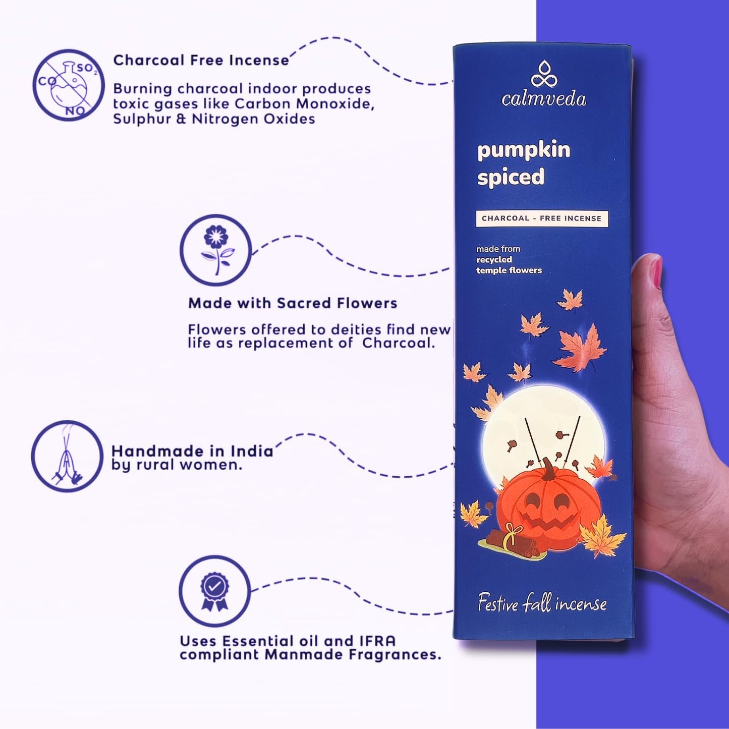 Winter Pumpkin Spice Incense Sticks - (80 Insenses) Charcoal Free,Made from Upcycled Flowers | Fall with Fruity-Spicy Aroma,Create Spooky Pagan Decor These Halloween