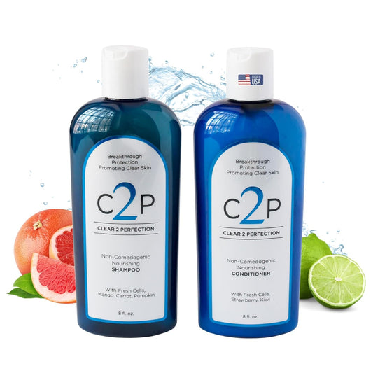 Non-Comedogenic & Sulfate-Free Shampoo & Conditioner Set by Clear 2 Perfection, Ideal for Acne-Prone Skin & Bacne, Esthetician Developed, Fights Breakouts & Promotes Healthy Hair