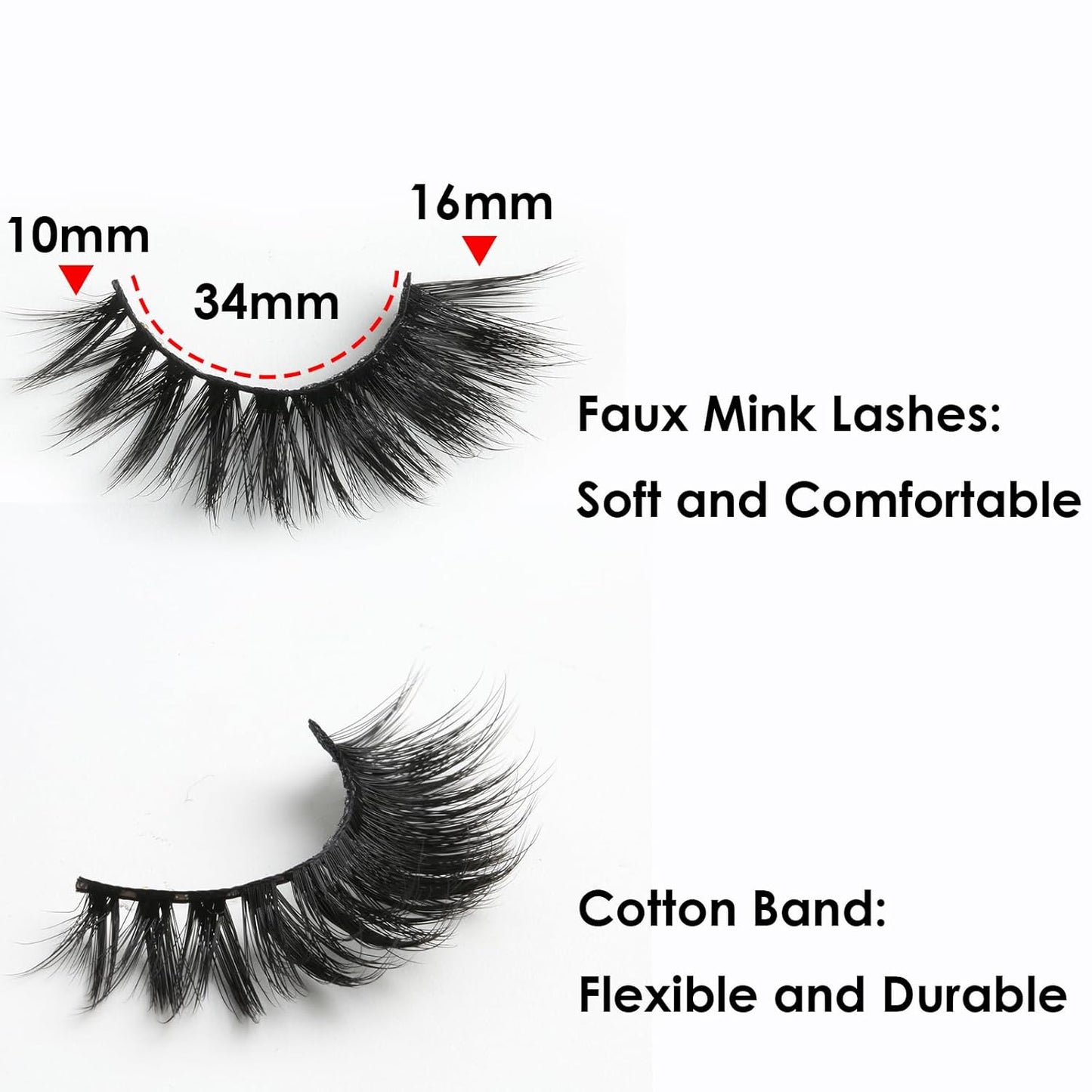 SUNWELL False Eyelashes 16mm Mink Lashes 8D Fluffy Cat Eye Faux Mink Lashes Strip Lashes Soft Reusable Luxury Volume Fake Eyelashes 10 Pairs Pack