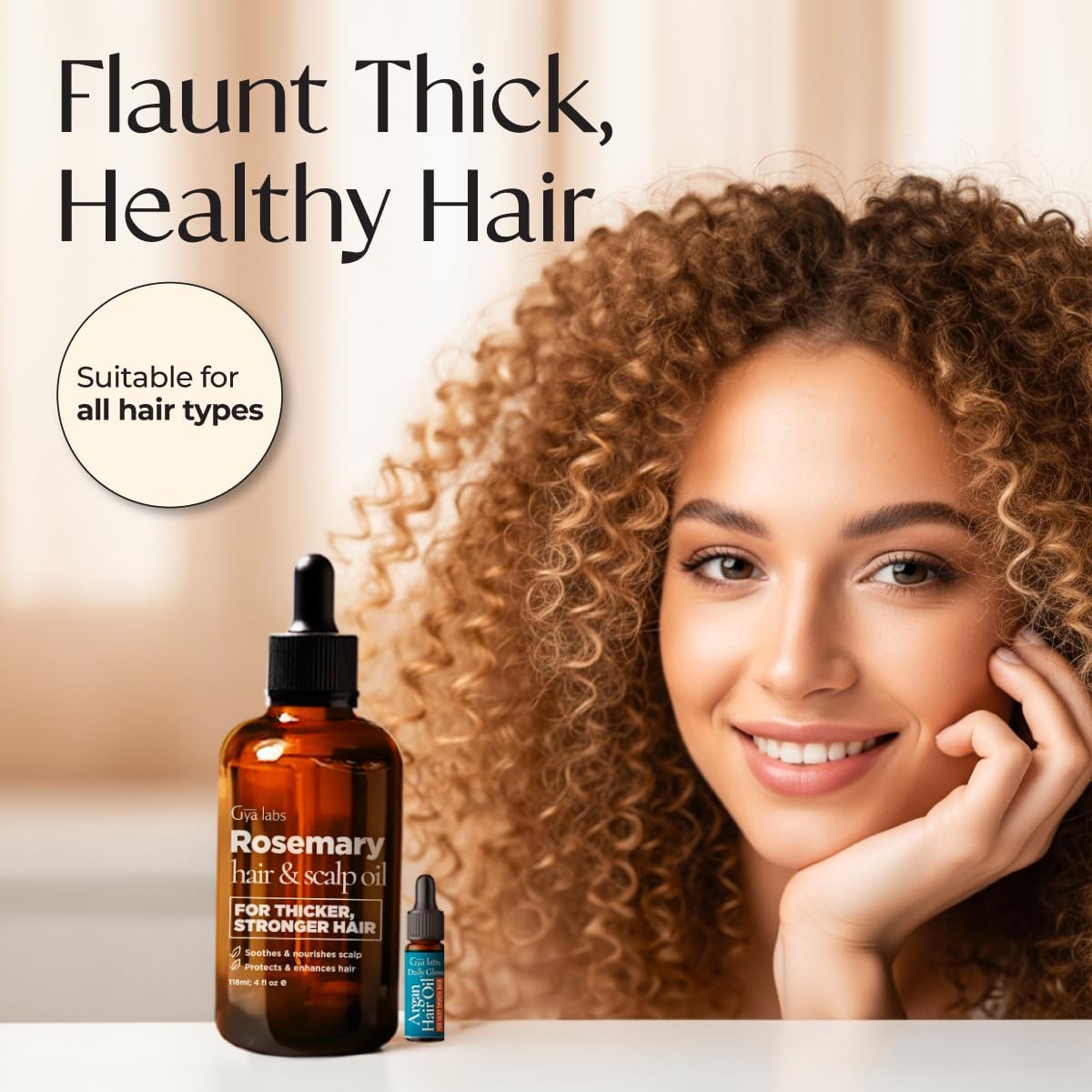 Gya Labs Rosemary & Castor Hair Growth & Styling Oil - 4 Fl Oz - Rosemary to Strengthen Hair - Protect & Tame Frizz, Dry Scalp - Hair & Scalp Hydration with 0.17 Fl Oz Deep Revival Argan Oil