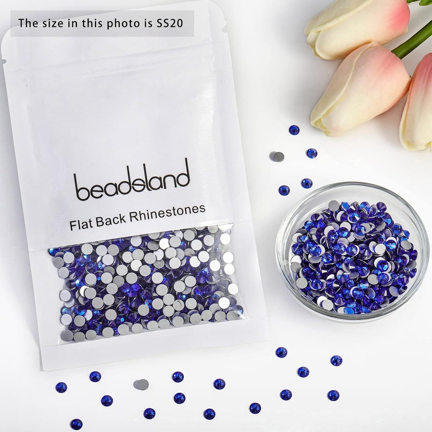 beadsland Flat Back Crystal Rhinestones Round Gems, Sapphire (4.6-4.8mm) SS20/1440pcs