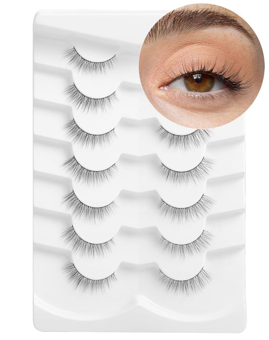 Onlyall Natural Lashes Wispy Lashes Natural Look False Eyelashes Natural Flared Eyelashes False Eye Lashes Soft Fluffy Lashes 7 Pairs DK32, Black