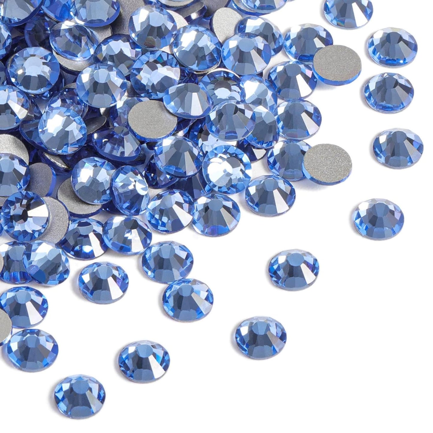 Beadsland 1440pcs Flat Back Crystal Rhinestones Round Gems for Nail Art and Craft Glue Fix,Light Blue,SS16,3.8-4.0mm